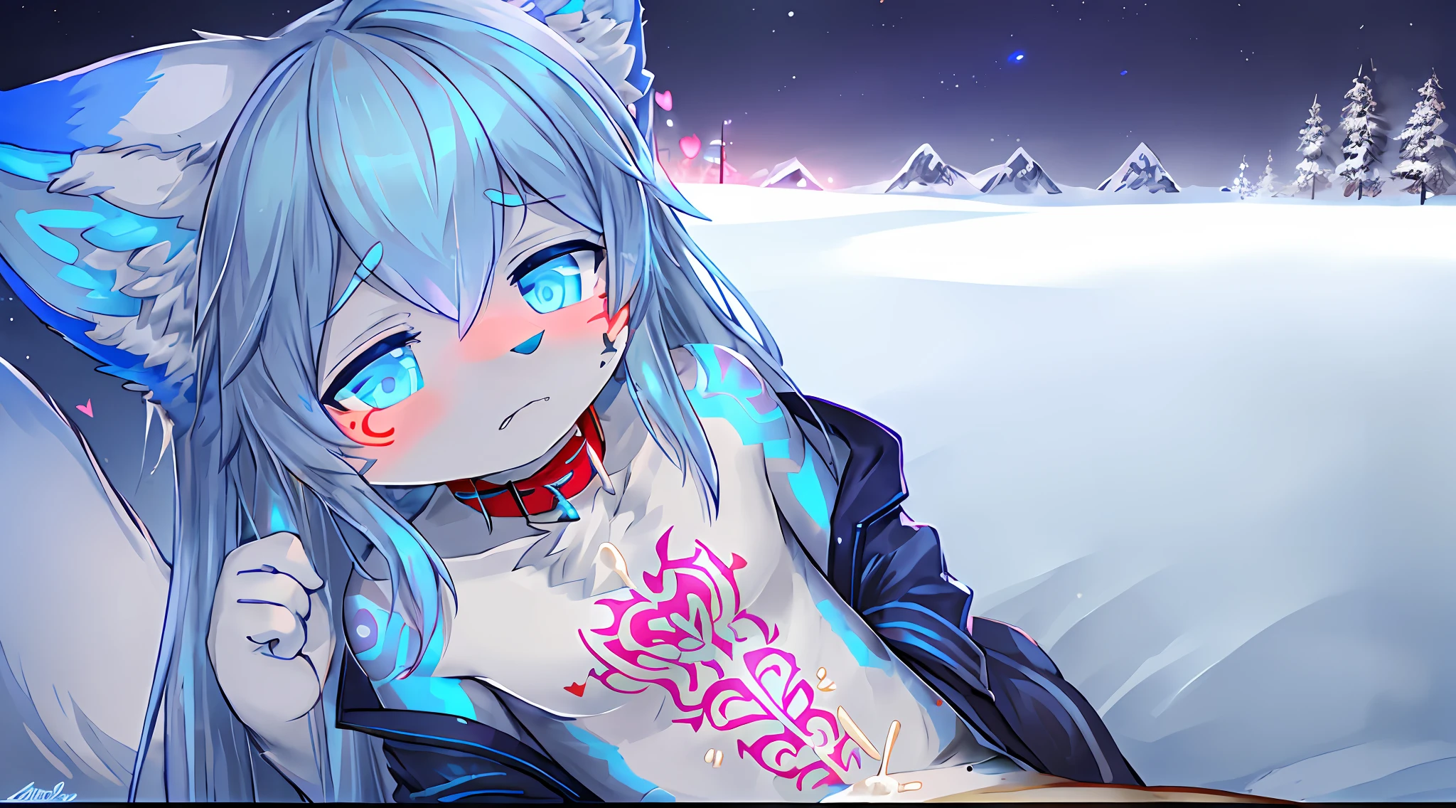 very very beautiful furry art， furry art!!, POV furry art， shota， slong hair， Blue Eye， Glowing eyes， Female boys， Neon City， snowfall， midnight， Cat ears， Dark blue ears， Shark tail， Dark blue meow shark， deep blue jacket， Cutes， collars， Space Katana， Oh, God， fur body， all-body， The lower body is ， Meow shark， figure， master-piece， Fluffy tail， current， Shying， NFSW， sthe highest qualit， 8k， Full-HD， winter， Own character， ， NSFW， lightblue hair， 10 years， Very shy， Devilish tattoos， Succubus tattoos， humanoide， Humanoid genitalia， 暨， Super， Facials， cum on bodyl， Extra， facial， children's， heart-shaped eyes， Full power demonic  tattoo， downy， Glow demonic tattoo pink， Devilish tattoos， Devilish tattoo 100%，War zombies