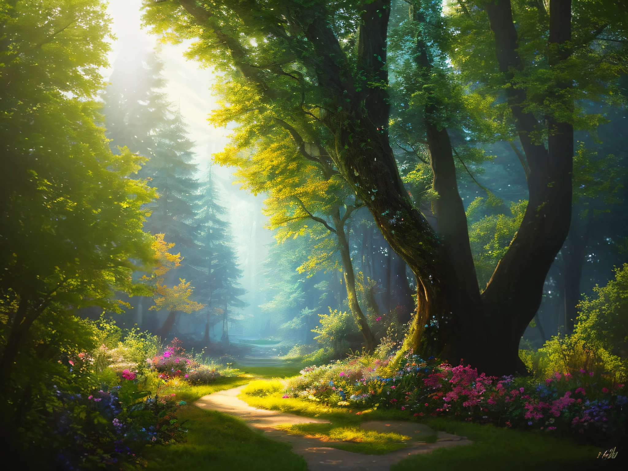 fresh flowers,The tree,rays of sunshine