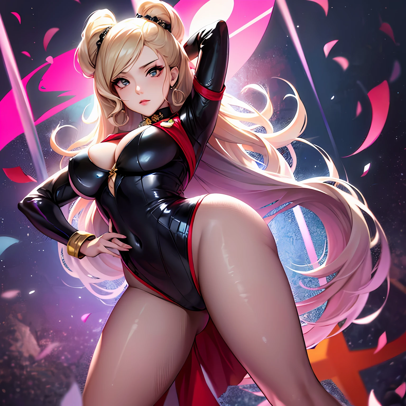Mulher com cabelo loiro, anime sedutora, Anime Garota Cosplay, Ann Takamaki de Persona 5, gama murata e artgerm, anime hiper realista, Pose sexy, Gravidade Rush Inspirado, aluna hiperrealista, anime fotorrealista | | | | |, Cosplay glamouroso elegante, uma aluna hiperrealista, Cosplay glamouroso, pernas abertas, sentado, roupa transparente, calcinha transparente, coxas molhadas