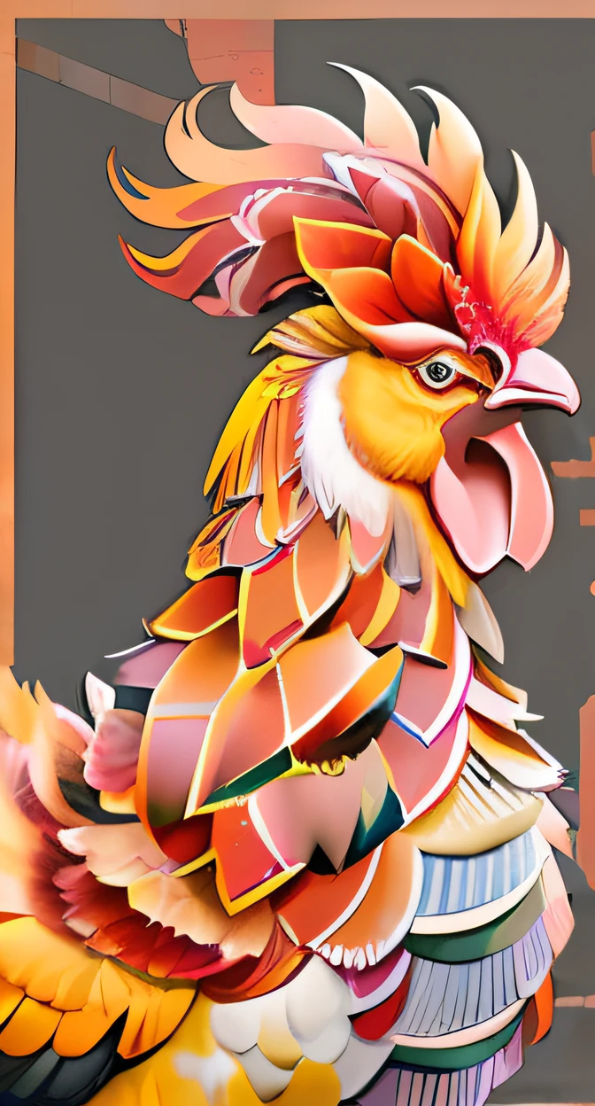 There is a picture of a rooster on a black background, illustration of a rooster, anthro rooster, author:Tan Yang Kano, author:Lisa South Kivel, the king of rooster, author:Ayako hexagon, artwork of a phoenix, illustration of an angry rooster, author:Urakami Tamamichi, added detail, Traditional folk art style,Flat coating