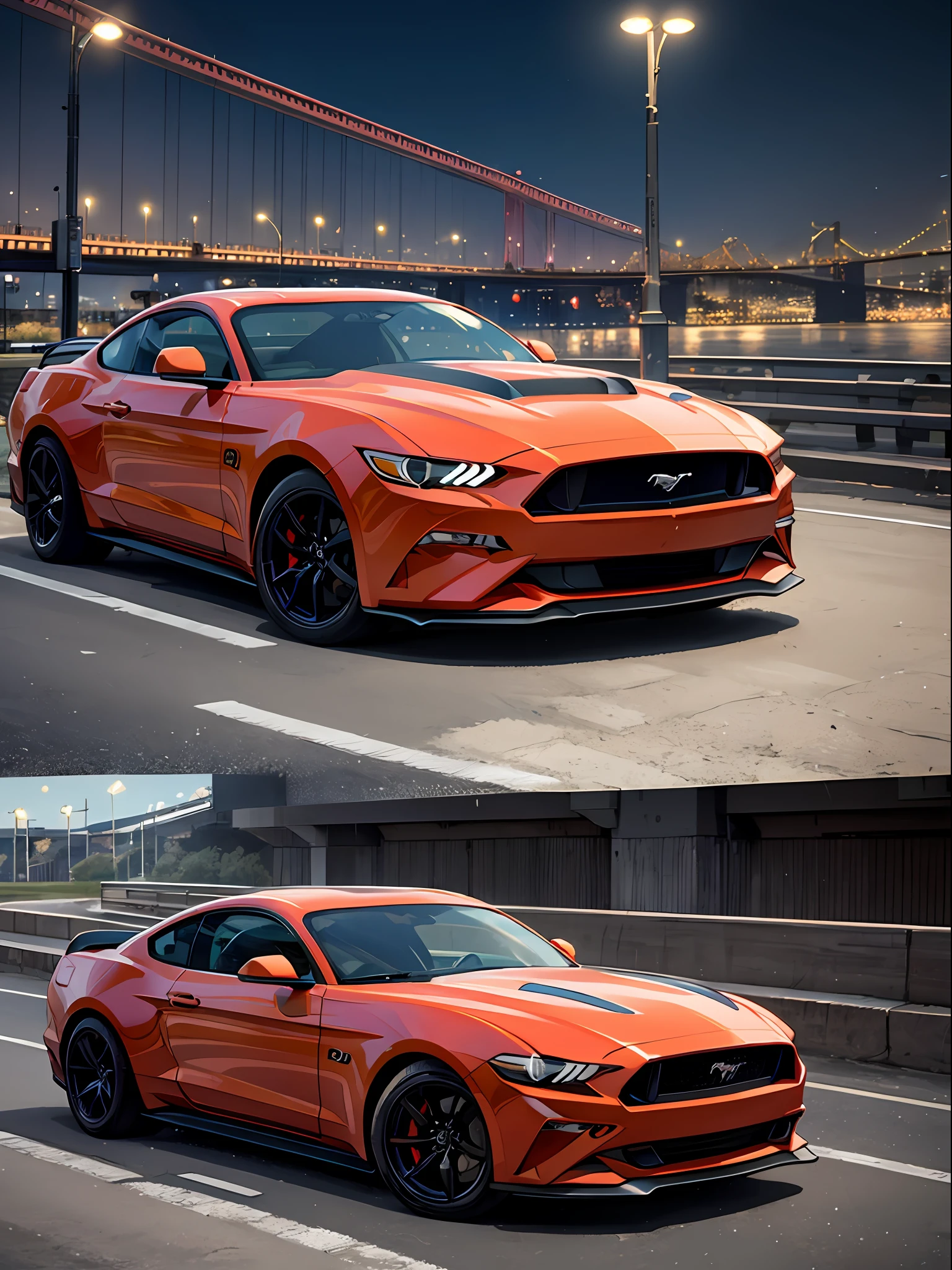 ford mustang sports car muscle car violent aesthetic night city street lights