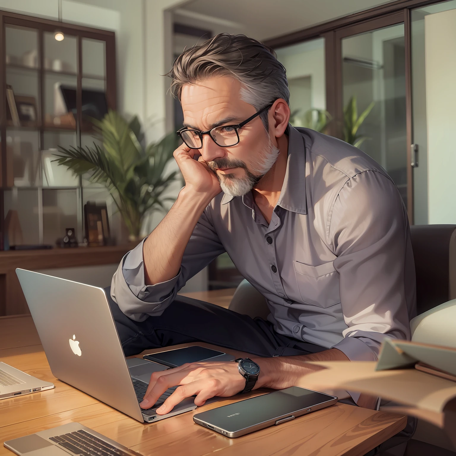 man in his 40s,Sit in front of your laptop,Do the design