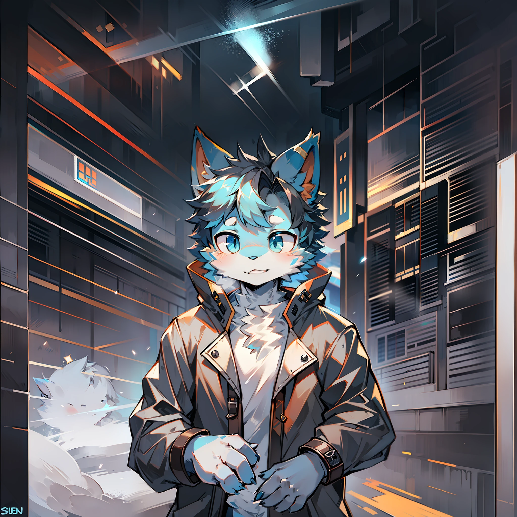 Cybermetropolis，Thunder，drifting snow，Male blue cat，Chinese trench coat，Quantum ghost，firmament，shoun