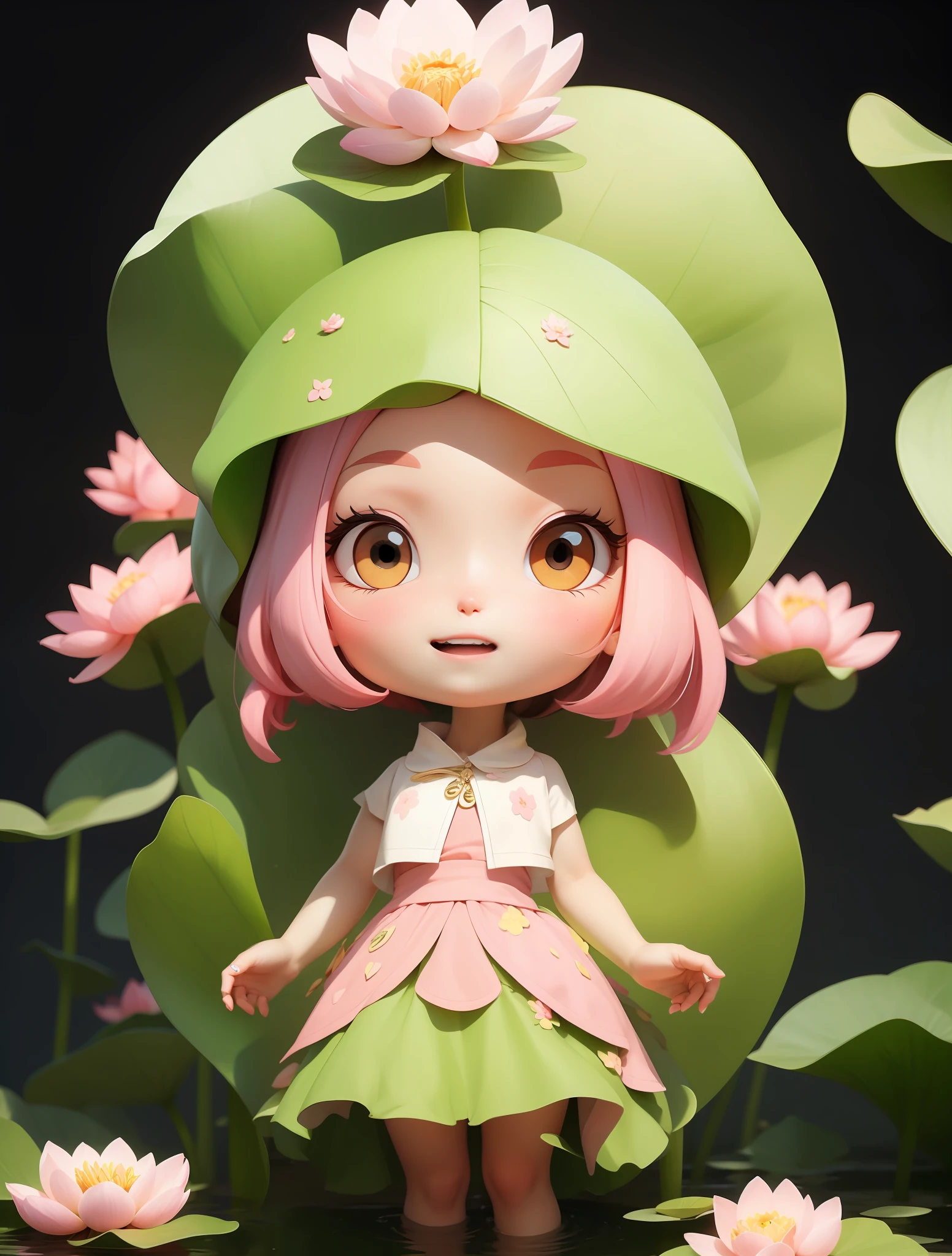 Fans have long hair，Pink delicate lotus dress，Flowing skirt