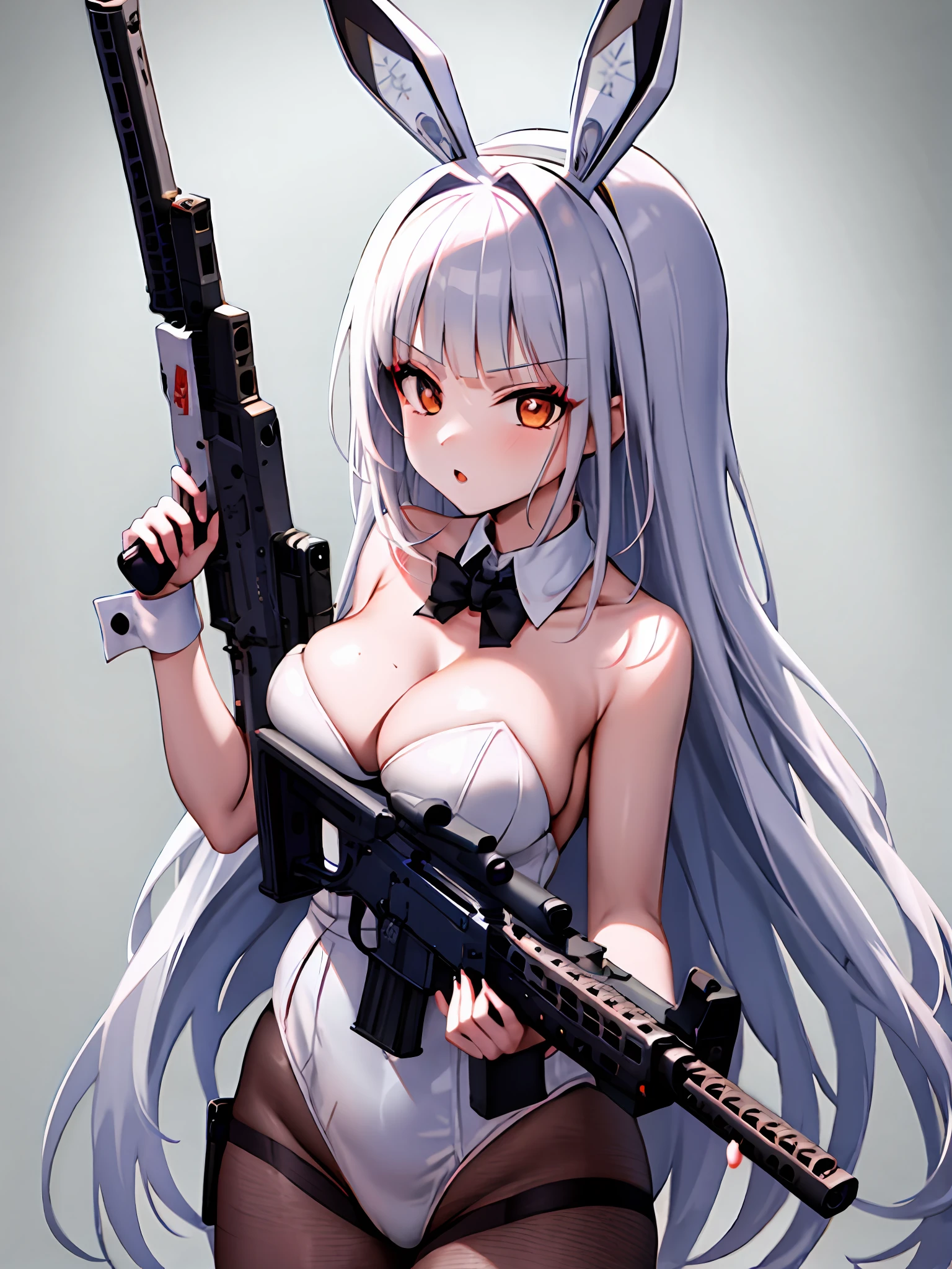 1girl, playboy bunny, solo,rabbit,ears,guns guns guns,lots of guns,holding weapon,blanc \(nikke\)