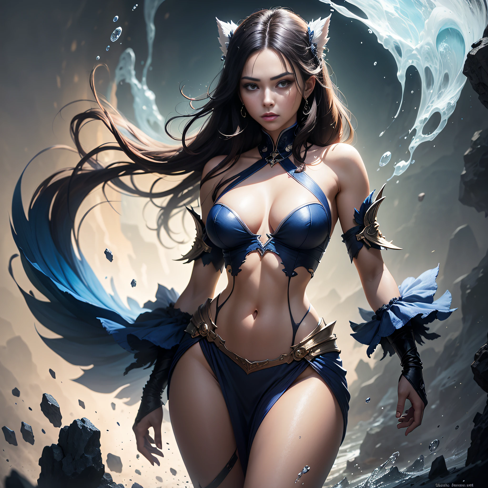 Close-up of a woman with white bone spirit,Belle peinture de personnage,Splash ink,Epic and beautiful character art,Stunning character art