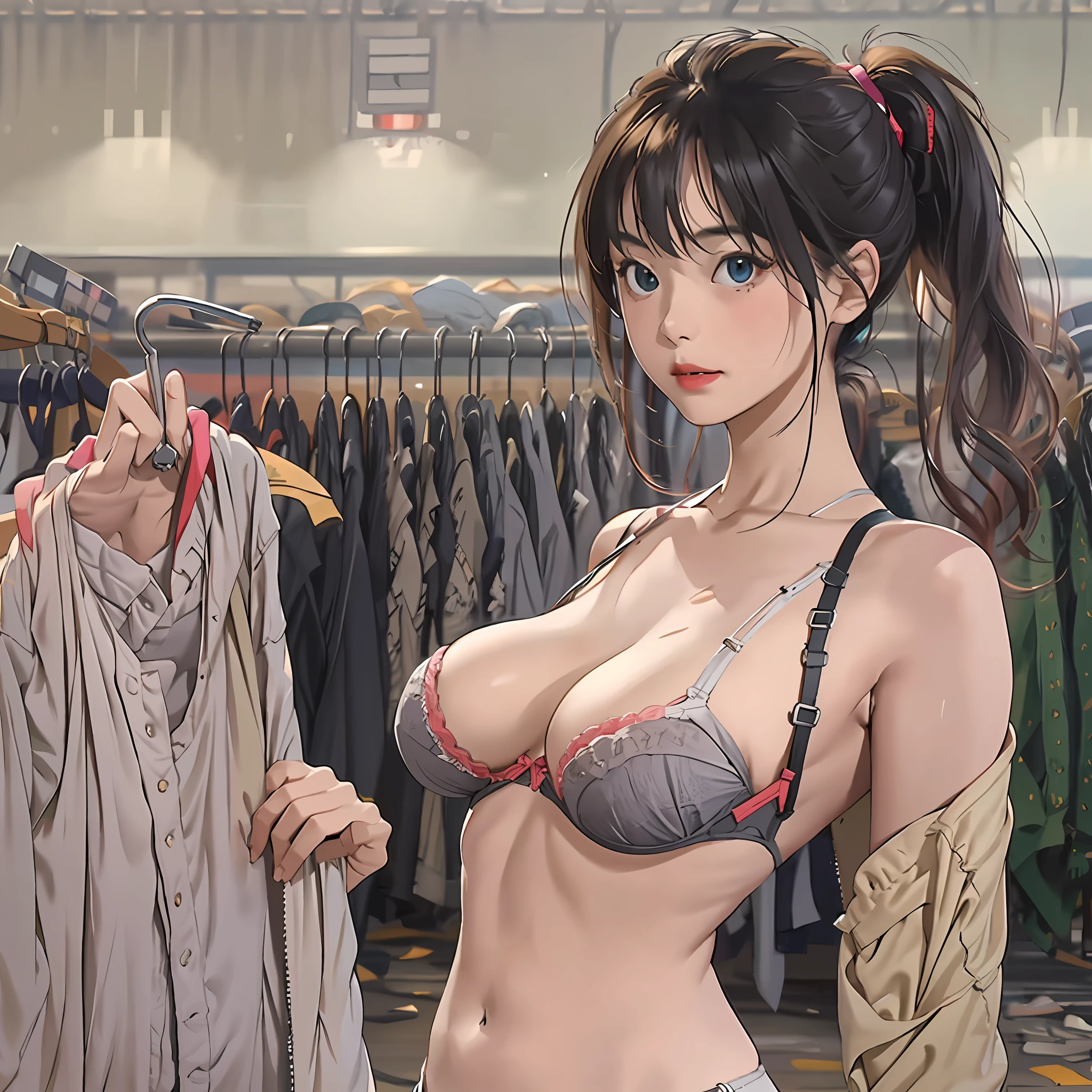Masterpiece ,Best quality, A girl,Not wearing a bra, The bra hook comes off, just wear nothing, Front,