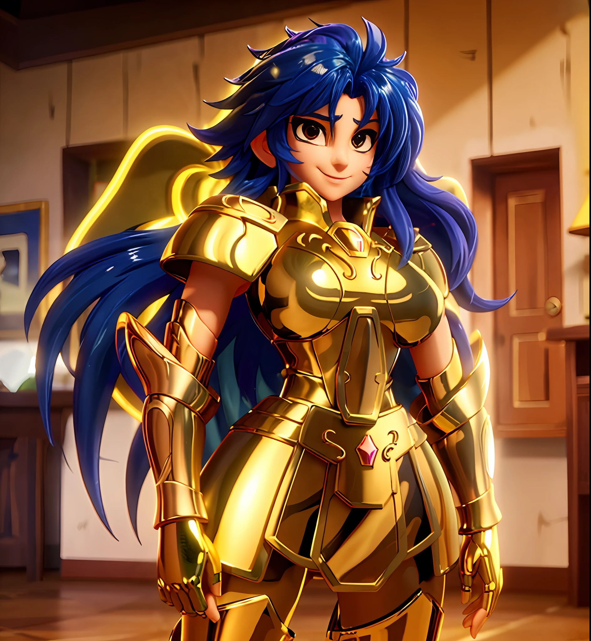 Plump breasts, Ultra-high saturation(tmasterpiece), fully body photo,(best qualtiy), (1girll),super wide shot, sface focus, Wearing gold Aquarius armor, sexy armor,No underwear,Naked,Bling armor,Fine fine skin,Expose your chest,Expose the waistline,Exposing thighs,cool-pose, Saint Seiya Armor, messy hair,highly detailed realistic photograph of, (((cellshading))), god light, super sharp focus, Ultra high quality, vibrant, (extremely giant breasts:1.7), (Bare breasts:1.4), shiny latex, , Long hair, (Shiny skin:1.4), shiny lip, Very big ass, Symmetrical detail face, shades, Sexy, Masterpiece,Ultra-high saturation,hight contrast,High-gloss armor,Smooth skin,Evil smile,dardark blue hair