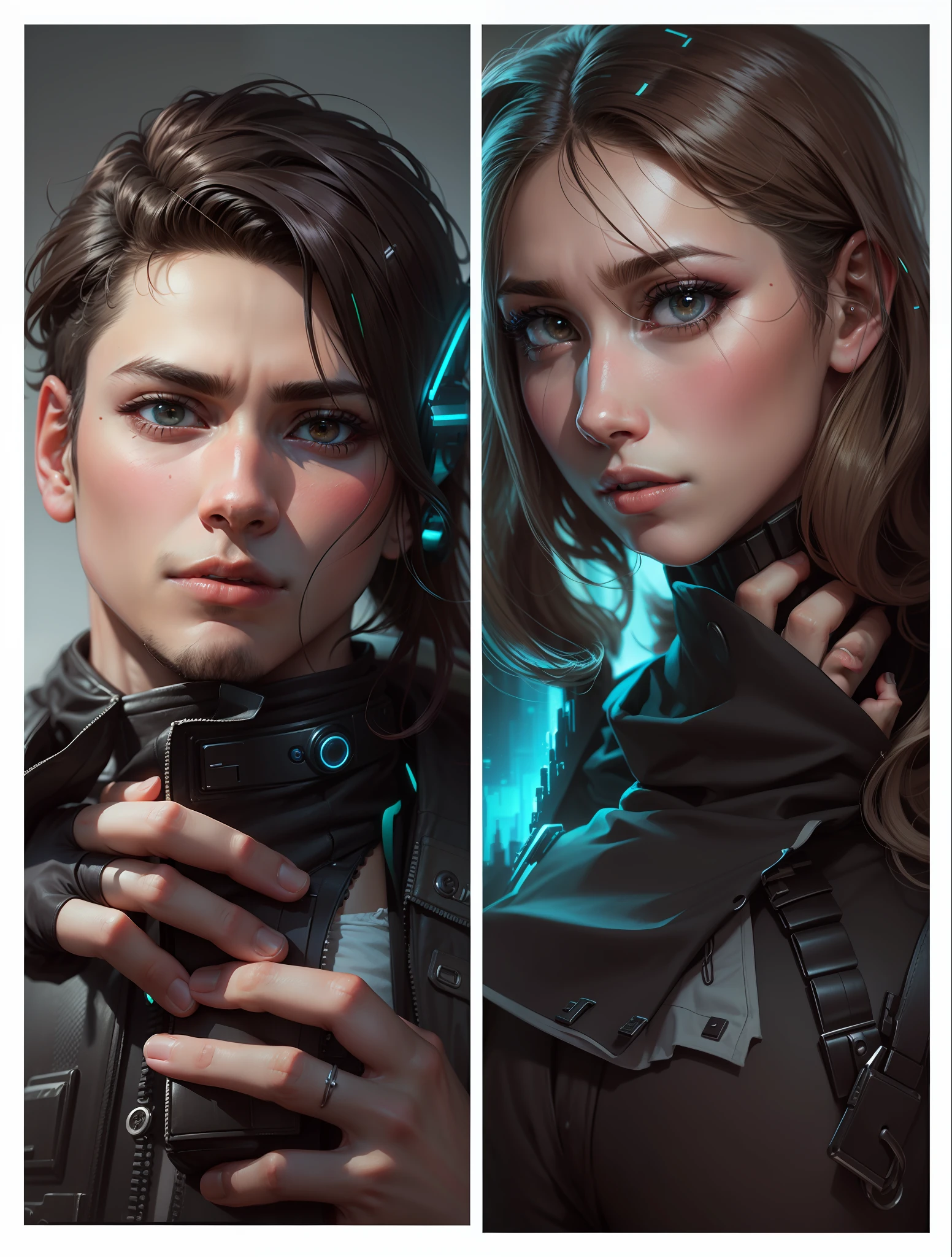 Change background cyberpunk handsome boy,and,girl,realistic face,8kultra realistic,