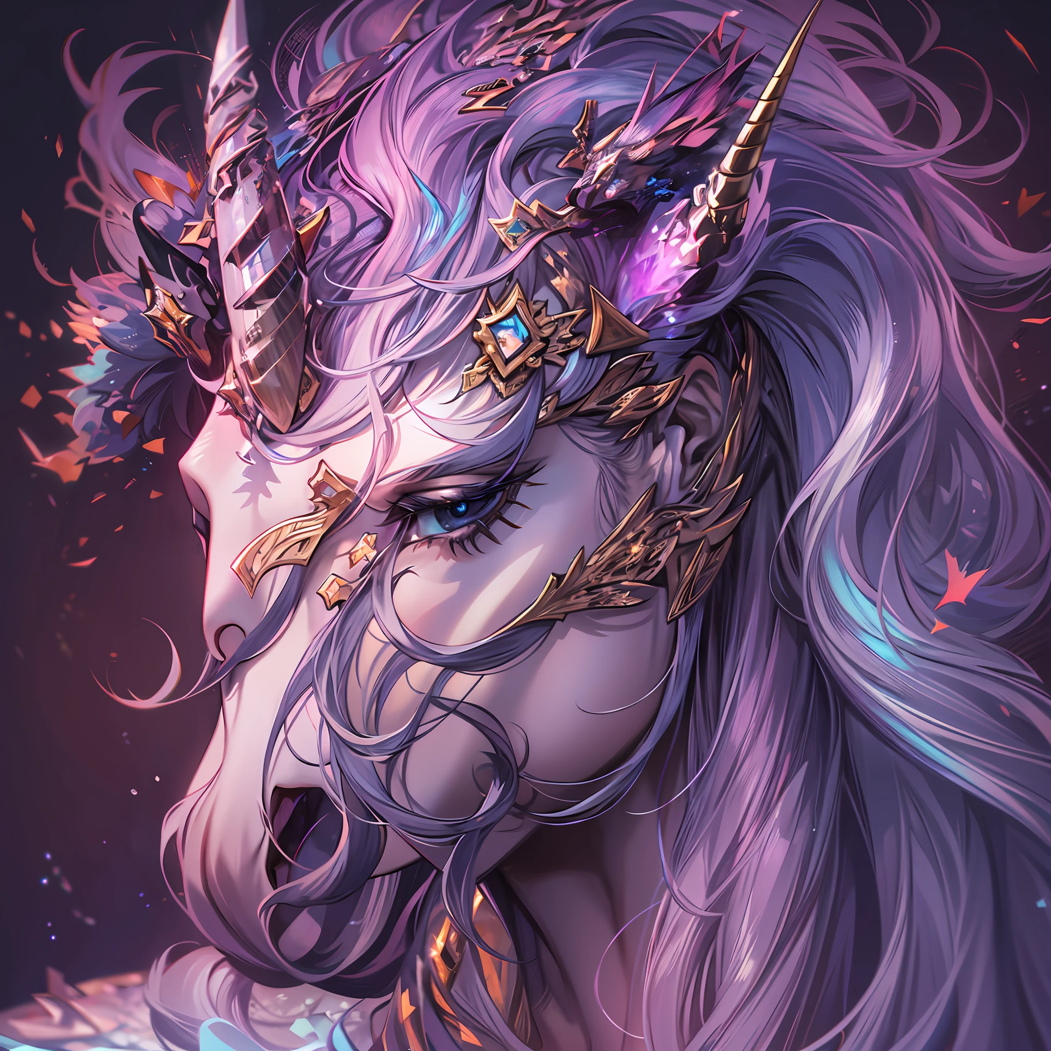 A beautiful unicorn man with a twisted The 1horn on forehead, 1horn(2D, painting, illustration, masterpiece, intricate detail, ultra-detailed, highest resolution, best quality, ultra quality, sharp & smooth, best{shading & lighting}:0.9),(distortion, Beautiful luminescence and transparency:1.25),(realistic:0.6),high contrast,
