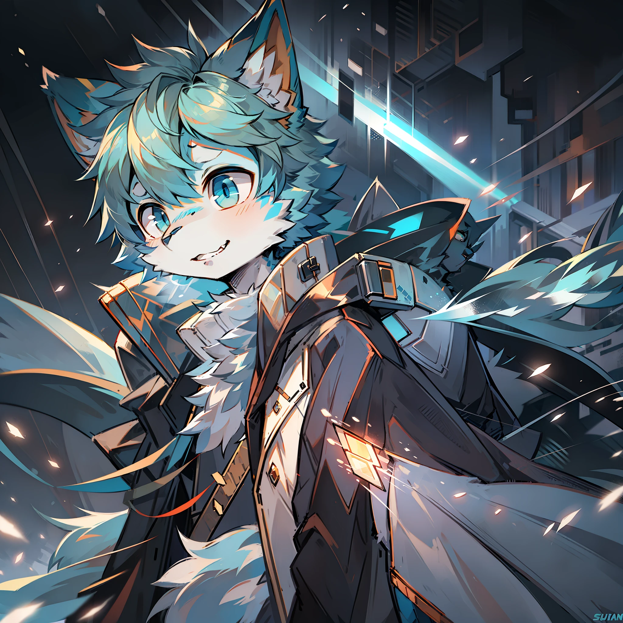 Cybermetropolis，Thunder，drifting snow，Male blue cat，Chinese trench coat，Quantum ghost，firmament，shoun