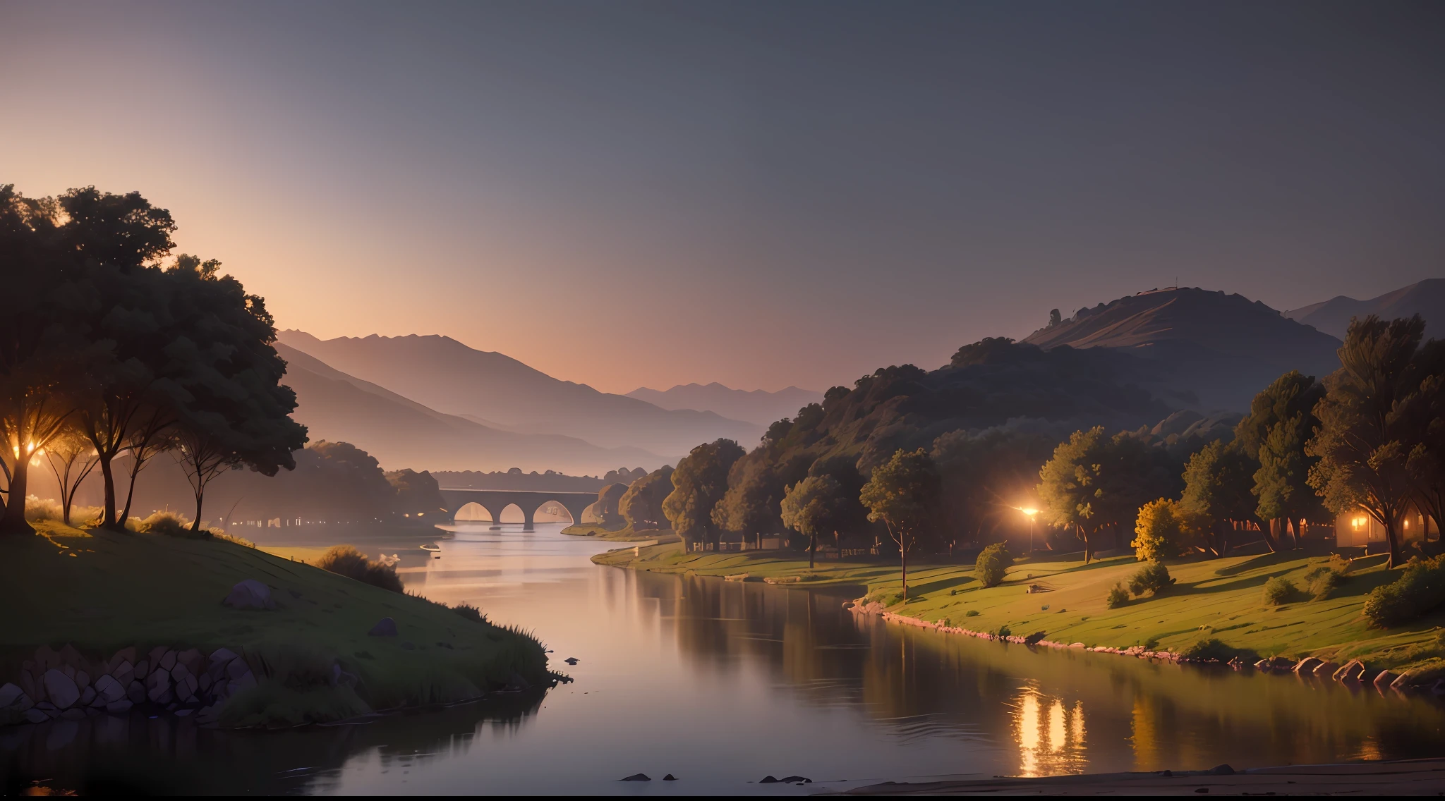 ((lifelike lighting, Melhor qualidade, 8K, Obra-prima: 1.3)),Draw the Nile River in Bible time with a serene landscape and banks teeming with life, portraying the importance and abundance of the river at that historical time. --auto
