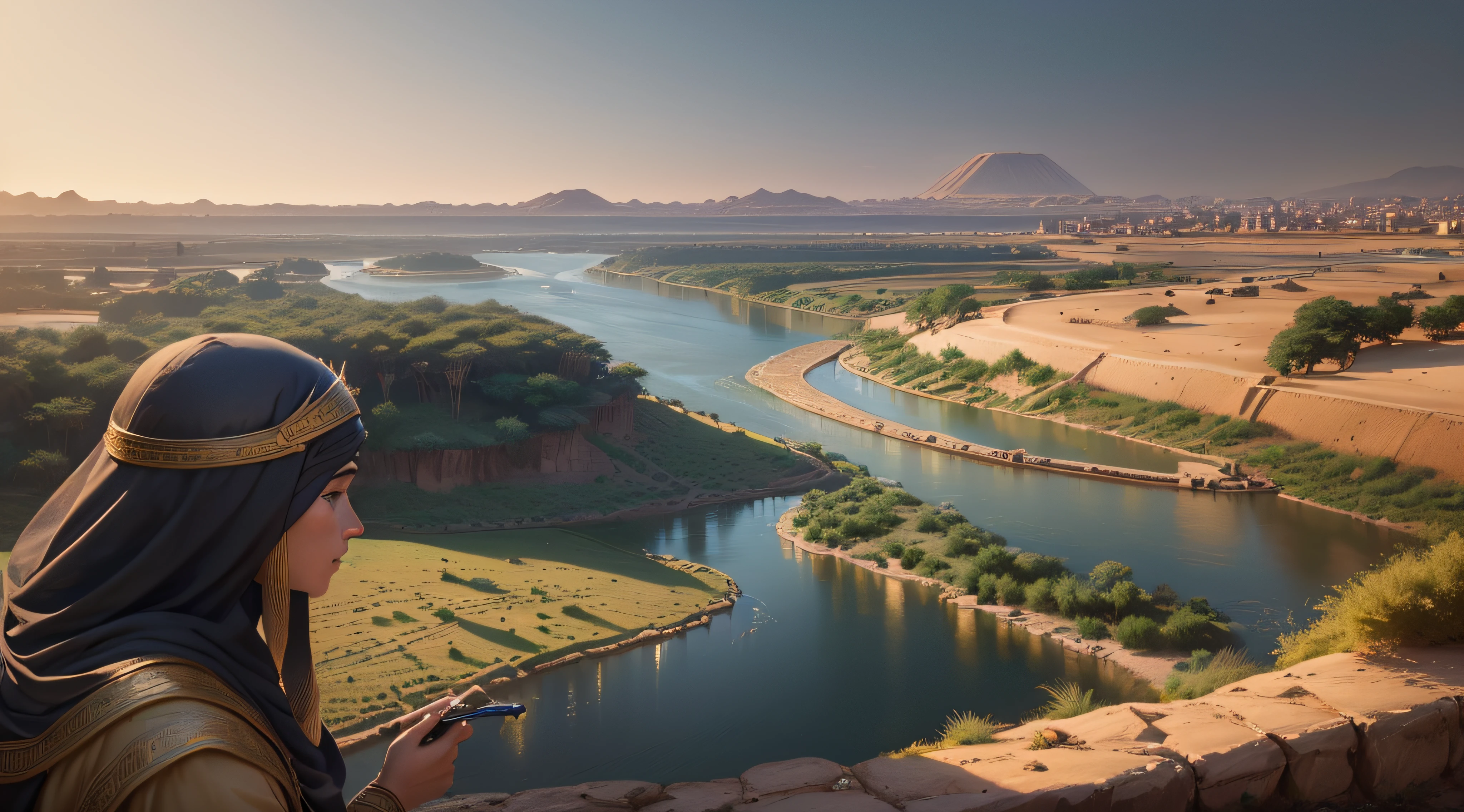 ((lifelike lighting, melhor qualidade, 8k,Draw the Nile River in biblical time with a serene landscape and banks teeming with life, portraying the importance and abundance of the river at that historical time. --auto