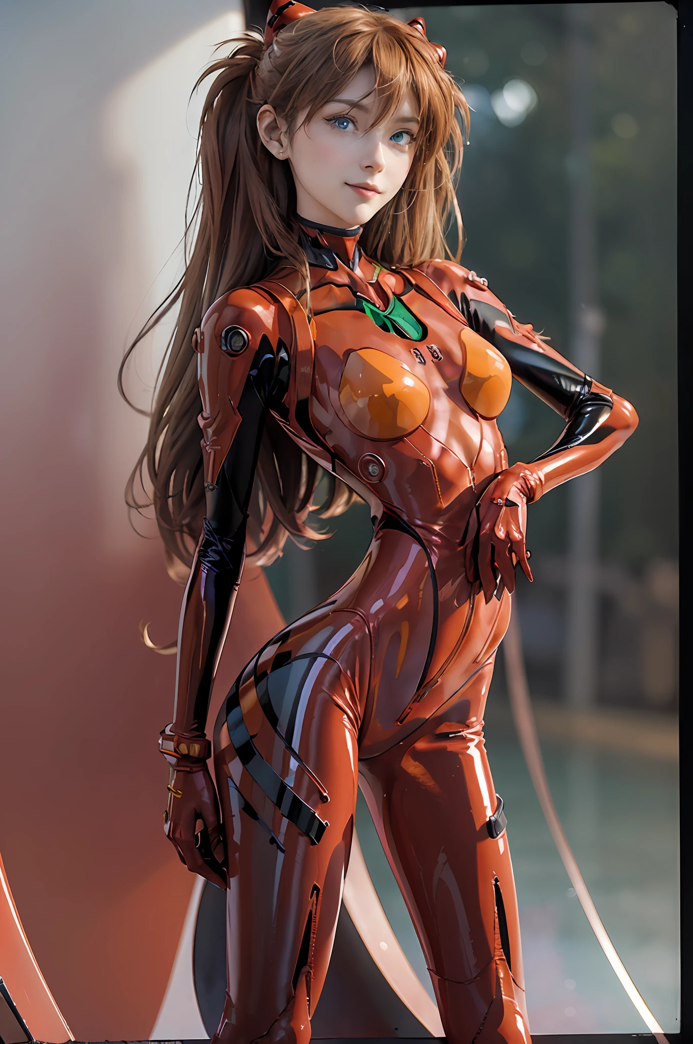 Masterpiece,8k,3D,((Full body),(Realistic),Photography,Best Quality,Official Art,(((Female NSFW1.1))),(Crossed arms:1.0,Stand,Open legs:1.0),(Perfect proportions: 1.1),(From bottom:1.2),Dynamic angle,((Souryu Aska Langley,Souryu Aska Langley Plug suit 02:1.5), (sunlight:1.2,sunny / clear sky:1.2,,ocean:1.6, On board the aircraft carrier Enterprise:1.6, Strong Natural Light:1.2,, Detailed Background, Daylight), 20 years old, vivid coloring: 1.6, (face and eye details: 1.2), detailed face, detailed lips, detailed eyes, double eyelids, (beautiful face, beautiful eyes, blue eyes: 1.5)), wet eyes, thin sharp pale eyebrows, long eyelashes, long lower eyelashes, (((seductive smile)), (delicate and beautiful fingers)), (tall, small face), thin and muscular, (high-leg swimsuit : 1.3), (see-through), bodysuit shining in mirrors, crimson shiny rubber suit, translucent shiny red tight suit, glossy metallic details, shiny red holographic leather, red tight gloves, pointed chest: 1.2, (black tight latex shiny on the inside of the arms)), (black connection under the chest in a precise circle: 1.5)), The black connecting part of the shoulder is a circle), two simple thick black latex rays from the thighs to the buttocks, the green part of the shoulder blades, the small logo pattern on the chest is 02, Long legs, thin waist, thin skin, self-righteous, arrogant, blush, (shy)), very delicate and beautiful girl, movie lighting, dynamic pose, model pose, beautiful light brown hair, twin tails, movie lighting: 1, DSLR, Fujifilm XT3, Sharp Focus: 1.2, Maximum Clarity and Sharpness, Multi-layer textures, albedo and specular maps, surface shading, accurate simulation of light-matter interactions,