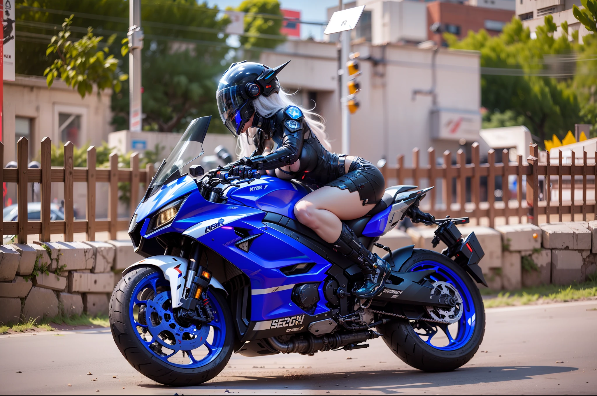 Cute cyberpunk warrior woman,long white hair,Black mech costume,Sophisticated black tech helmet,Nousr, Biomechanicals, MSHN Robot Man,High-tech helmet,hyper realisitc, Steel, Complex design, insanely details, finely detailled, Extremely clear lines, cinmatic lighting, photograph realistic, A detailed masterpiece