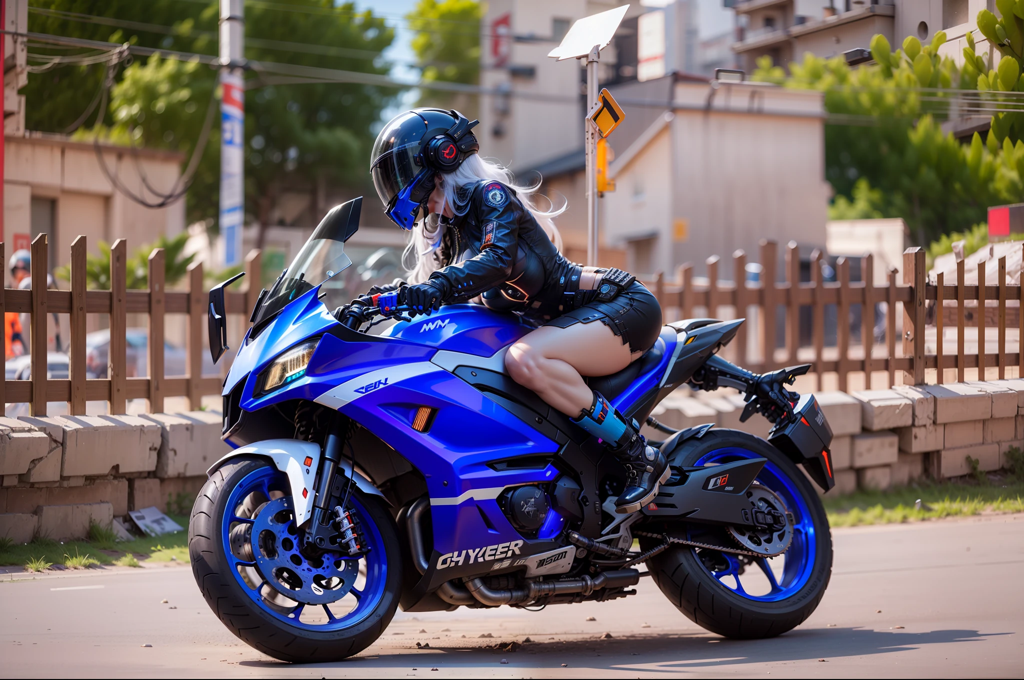 Cute cyberpunk warrior woman,long white hair,Black mech costume,Sophisticated black tech helmet,Nousr, Biomechanicals, MSHN Robot Man,High-tech helmet,hyper realisitc, Steel, Complex design, insanely details, finely detailled, Extremely clear lines, cinmatic lighting, photograph realistic, A detailed masterpiece