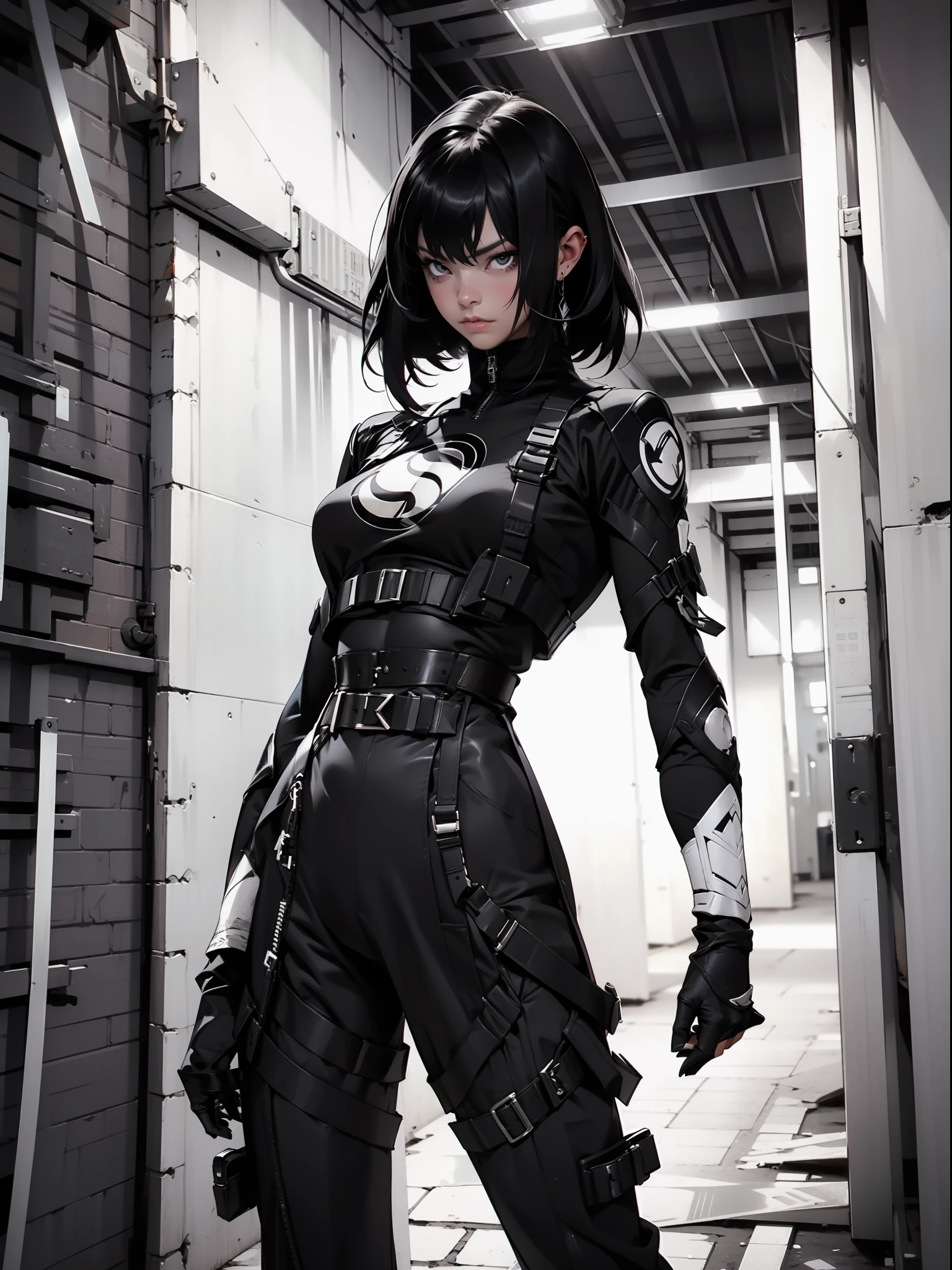 Nijistyle, (Marvel’s Black Bolt)), Linda mulher de corpo inteiro, 30 anos, corpo perfeito e definido, ((( mulher ))), guerreira ninja, roupas futurista, detalhes absurdos, abssudres, Frank Frazetta, com micro roupas, quase totalmente nua, com pouca roupa, Tiny floss, seios grandes, decote generoso, fantastic art clothes, cabelos curto, Pose sexy, fantastic landscape, fantasia adulta, Nijistyle, urbansamurai_v0.3