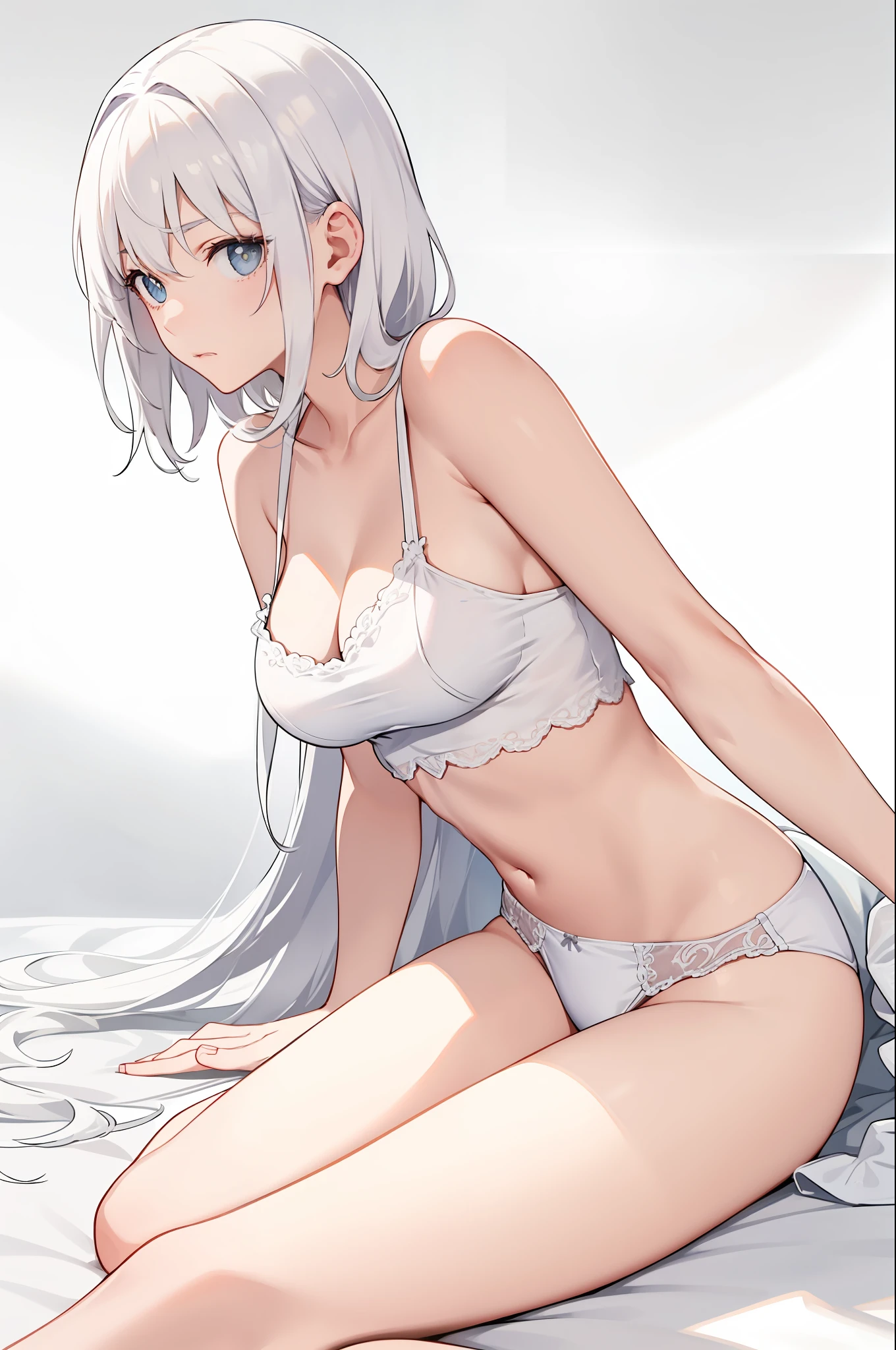panties, (white), white hair,
