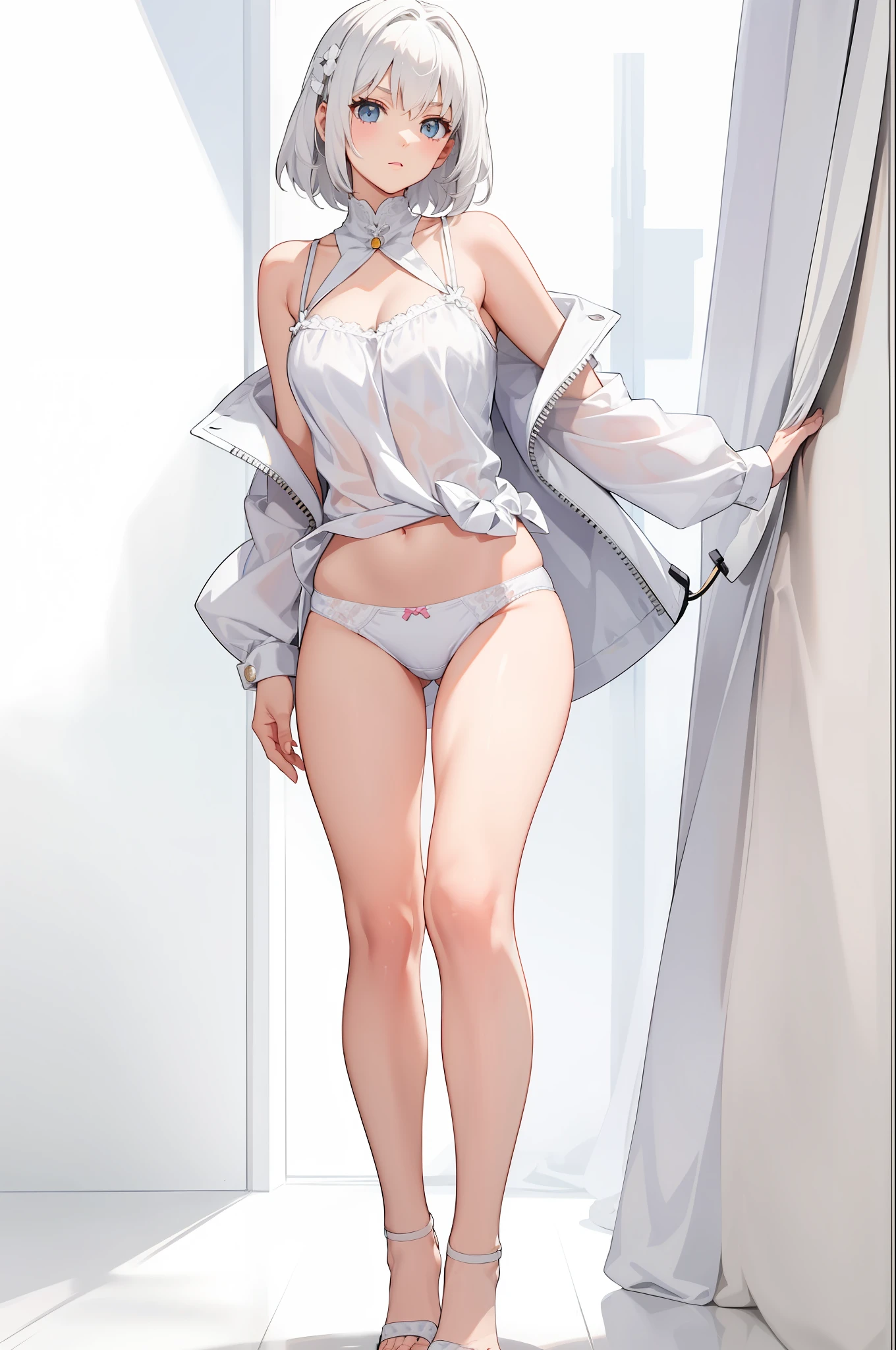 panties, (white), white hair,