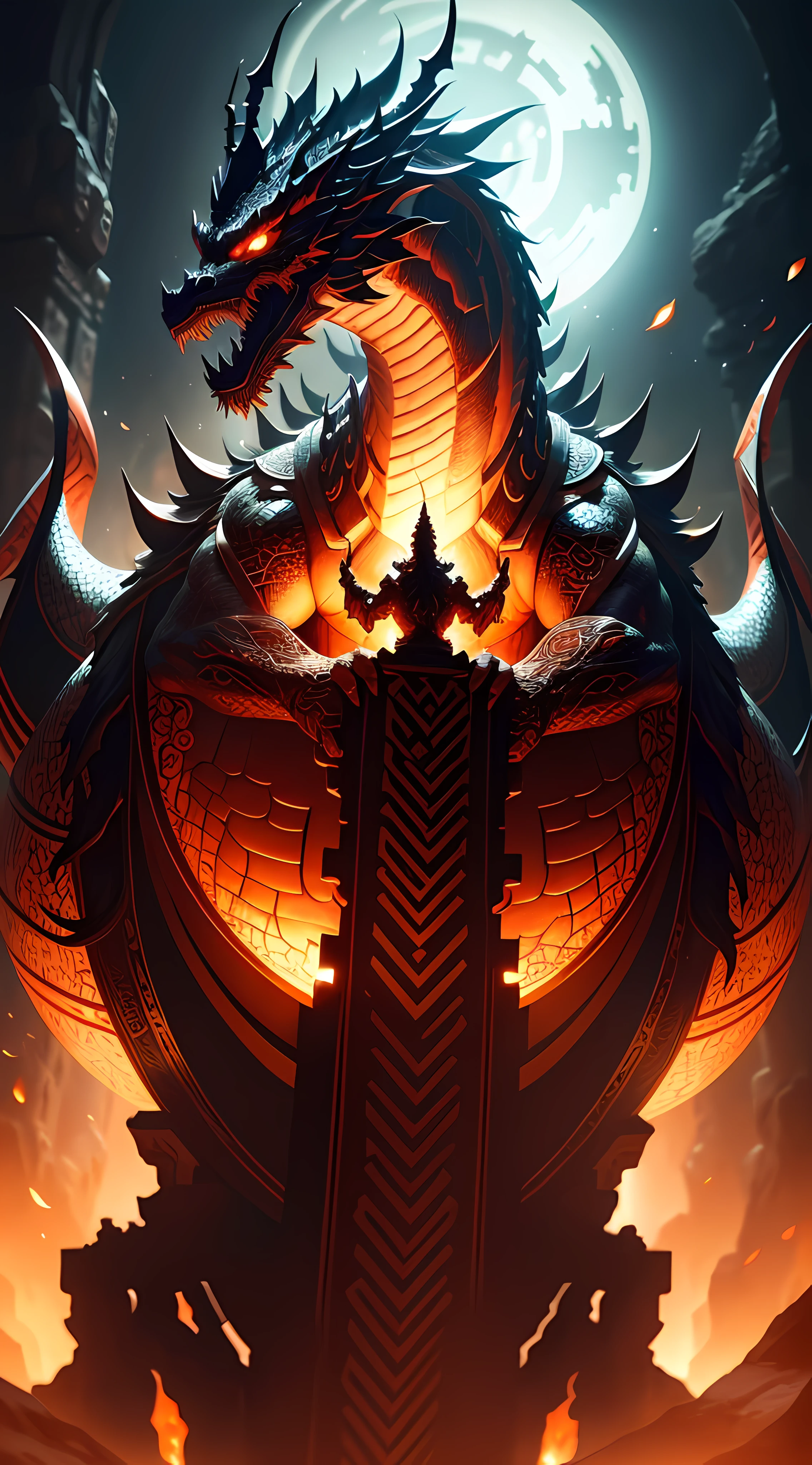 Ajarez，Ancient mythology of the Chinese dragon，Dazzling light and shadow，bblurry，Transparency，A high resolution，dynamic angle，high qulity，Best Picture Quality，Oil splash ink，Ancient mythology，cinmatic lighting，edge lit，8K，Ultra-detailed 16k --auto