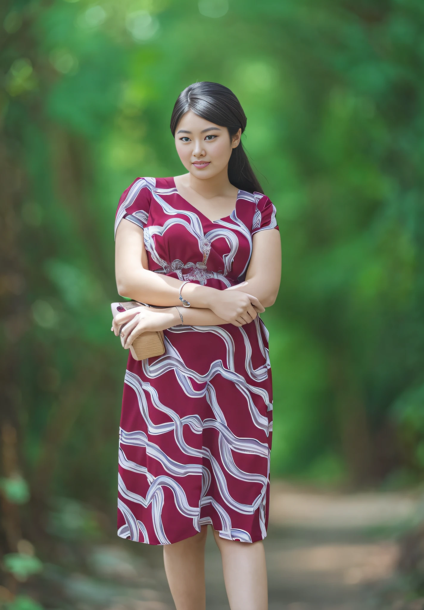 there is a woman standing in a red dress with her arms crossed, lovely woman, asian woman, a young asian woman, an asian woman, vietnamese woman, big breast, ao dai, asian girl, photo of a woman, young woman, young asian woman, woman model, a cute young woman, young asian girl, in style of lam manh, chinese girl, woman posing