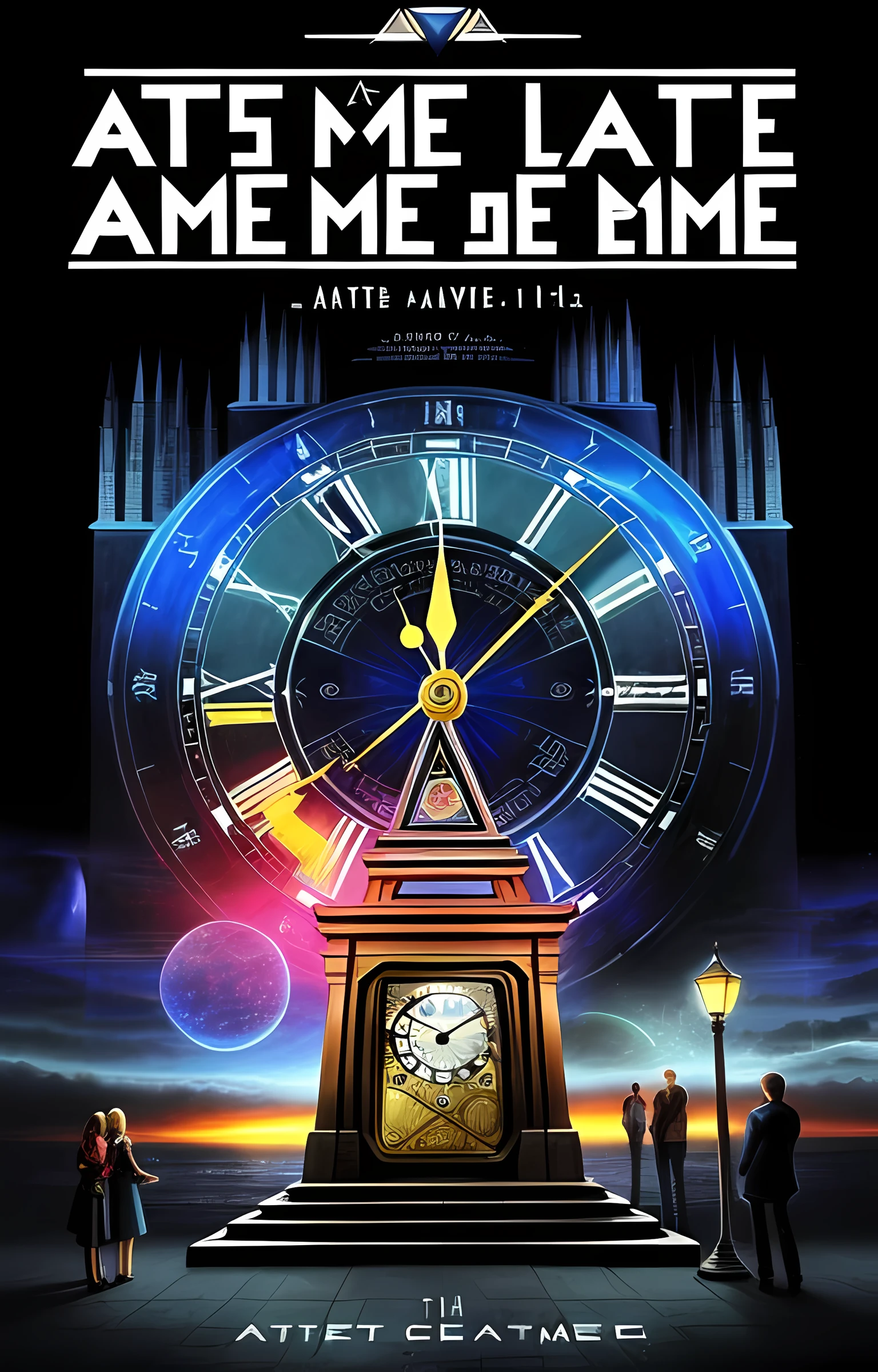 obra-prima, melhor qualidade, 1girl,Alto, Absurdo,,(ultra-detalhado:1.1025), (illustration:1.1025), ((melhor qualidade, obra-prima: 1.1), (fidelidade: 1.4), 1 There is a poster with a clock in the center, modern pyramid on the left side and a universal portal on the right side and a photo of a group of people behind being 2 girls and 2 boys , One is black and the other has Down syndrome!.5, rosto perfeito , Arte Promocional, Traits of the Sigma Art Era, Contudo, are not the same , Biblioteca Celestial Infinita, Arte Promocional, Past and future time concept art from 15-year time keepers , Age clock, CREATOR'S WATCH:1.6, Kaladin Storm for the Blessed, sojourn from overwatch, conceito de tempo e viagem no tempo de guerreiros , estilo desenho animado , Stargate and large clock with gigantic dragon in the background , de todas as roupas:1.1025),,
