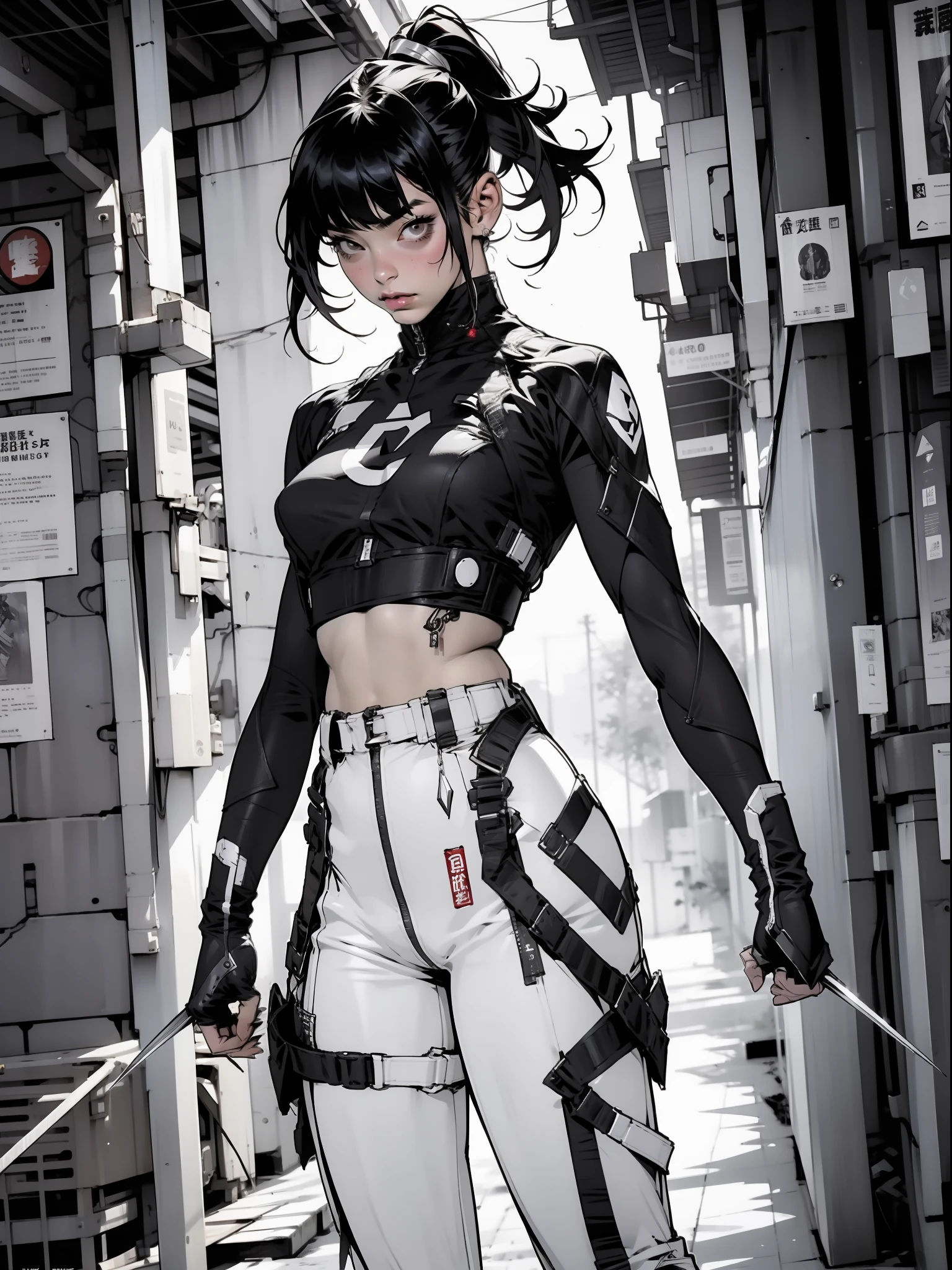 Nijistyle, (Marvel’s Wolverine)), Linda mulher de corpo inteiro, 30 anos, corpo perfeito musculoso e definido, ((( mulher ))), guerreira, roupas futurista amarela, detalhes absurdos, abssudres, Adam Hughes, com micro roupas, quase totalmente nua, com pouca roupa, Tiny thong, seios grandes, decote generoso, fantastic art clothes, cabelos curto, Pose sexy, Tokyo futuristic, fantasia adulta, Nijistyle, urbansamurai_v0.3