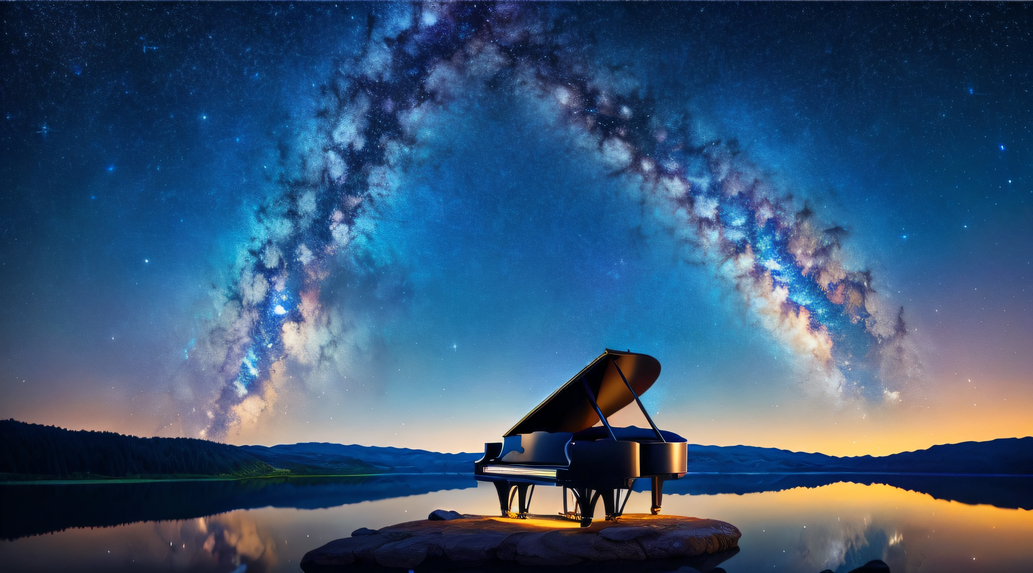 Piano in the middle、intergalactic、(nigh sky)、(stele)、The artwork、(cosmic dust)、(nebulas)、concept-art、hight resolution、high-detail、Convoluted、(​masterpiece:1.2)、(top-quality:1.2)、Colorful、Ultra Wide Shot、The vast starry sky、 Skysky, natta, milkyway,  colorful scenery、natta、Milky Way Lots of Stars、Shining stars、８Ｋ、４Ｋ、超A high resolution