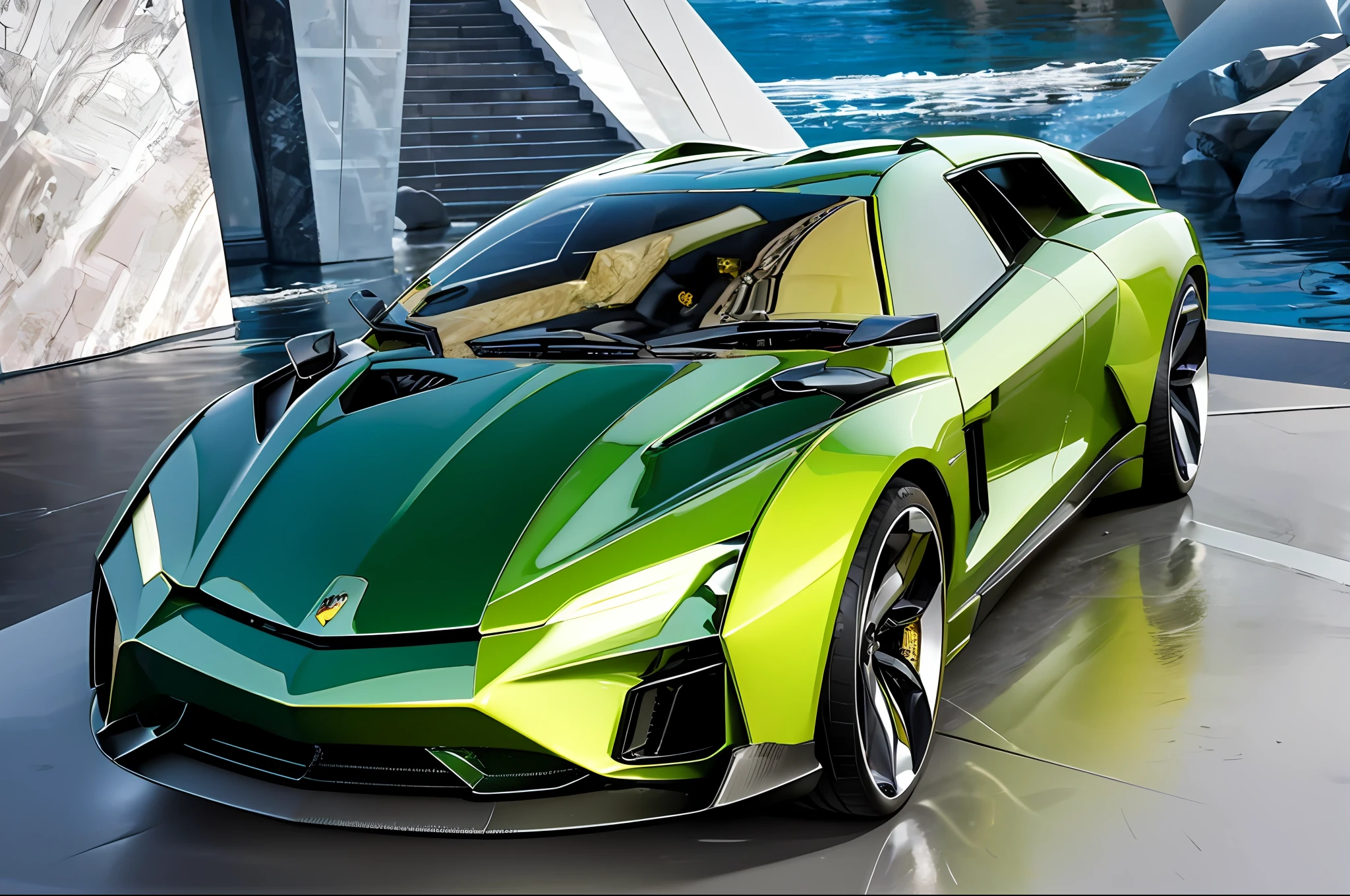 (masterpiece, best quality:1.2), ultra-detailed, EdobCar, (realistic:1.5), ((green color))