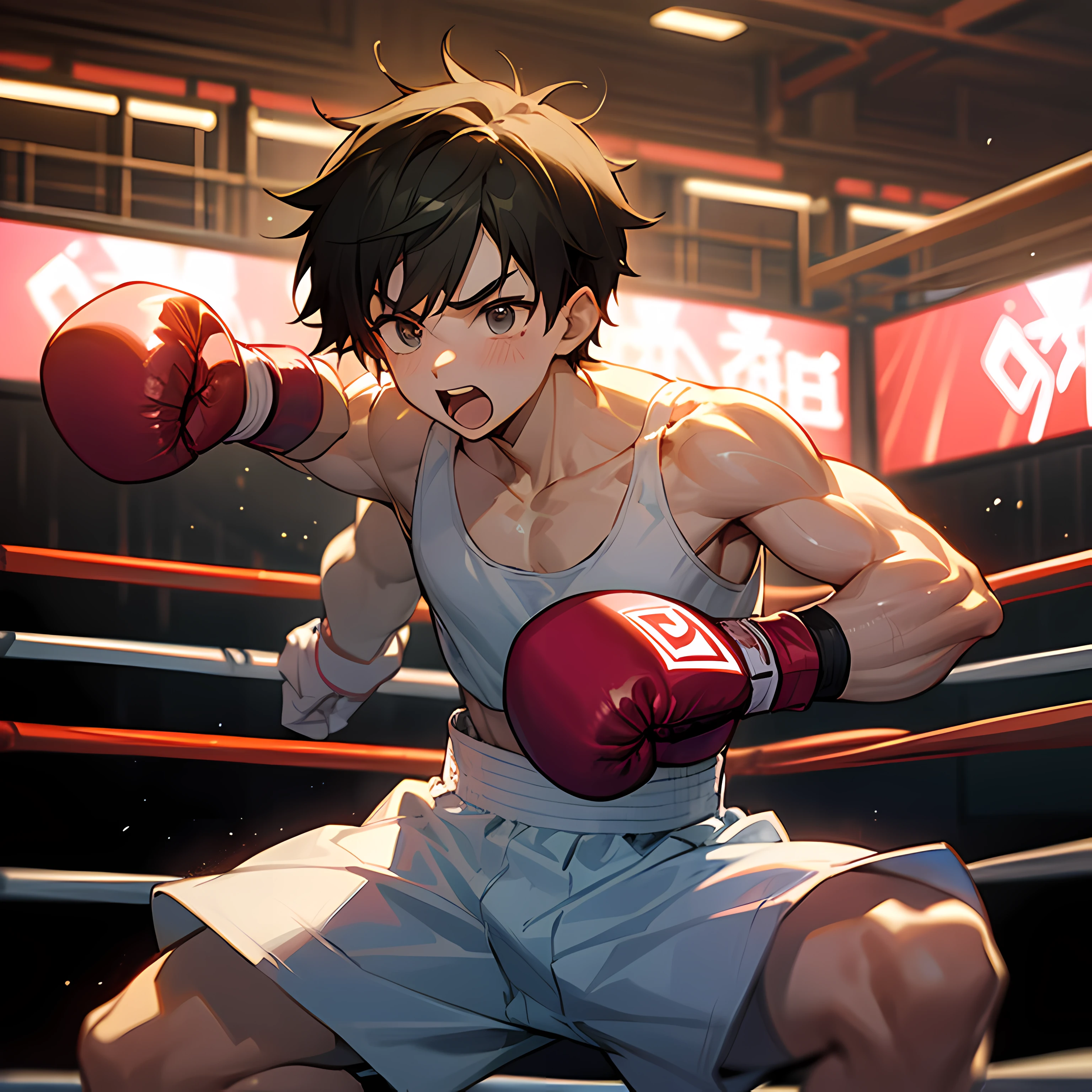 boxing,boy,cute,shota,boxer,boxing ring,动漫风格, --auto