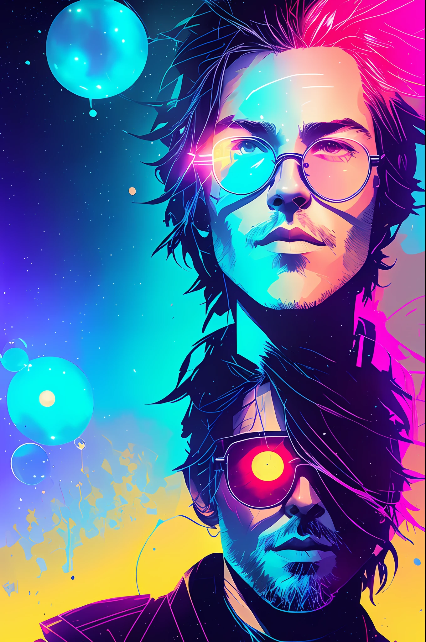 snthwve style nvinkpunk drunken beautiful man as delirium from sandman, (hallucinating colorful soap bubbles), by jeremy mann, by sandra chevrier, by dave mckean and richard avedon and maciej kuciara, punk rock, tank girl, high detailed, 4k, RTX