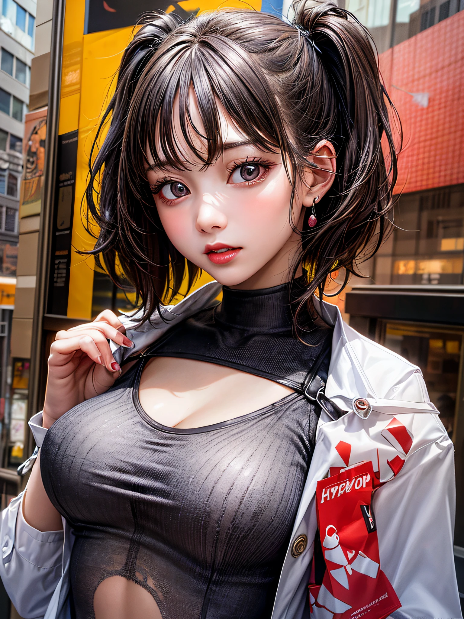 infp young woman, Beautiful breasts, Front opening shirt, Pop, cutting edge, lo fashion, The center of attention, newyork, pop-art,
