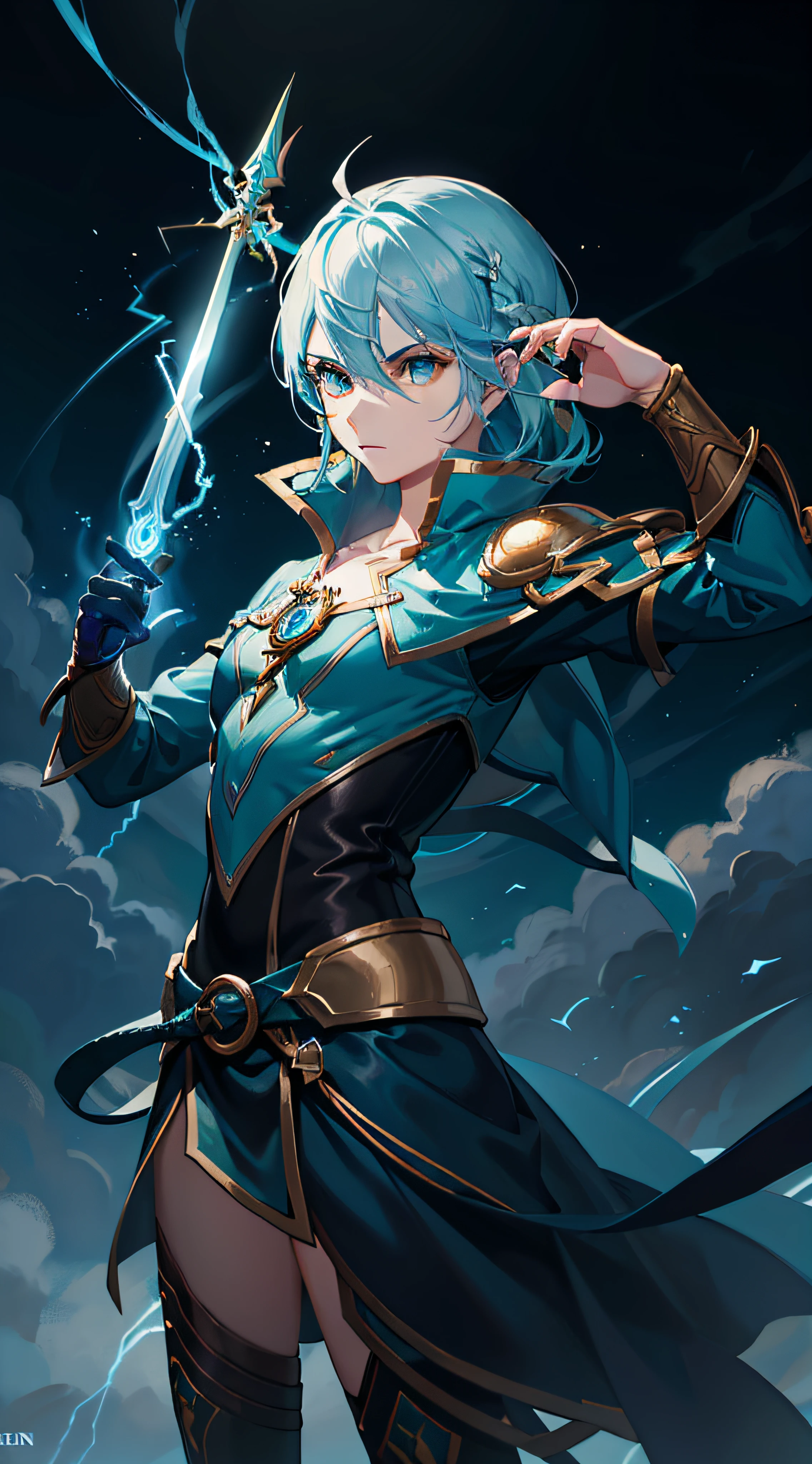 arafed image of a male with a sword and lightning in a circle, kaladin stormblessed, female lightning genasi, an epic anime of a energy man, full portrait of electromancer, stormlight archive, key art, ezreal (league of legends, cyan lightning, lightning fantasy magic, goddess of lightning, zenithal lightning
