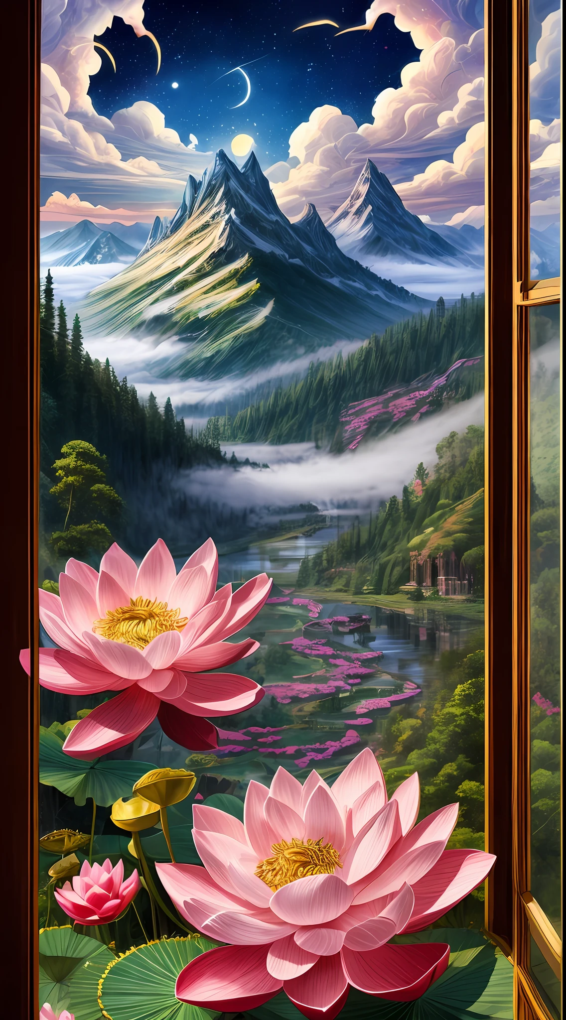 Chinese painting strokes art, (celestial beings:1.3) grace elegance, ink brush ancient traditions, jade palace heavenly abode, moonlit night ethereal landscape, phoenix soars fiery feathers gleam, dragon roars scales shimmering gold, (goddess of mercy:1.4) compassionate smile, god of war mighty fierce, lotus blooms purity beauty, immortals dance eternal youth they hold, cranes glide symbols of longevity, celestial music heavenly melodies, mountains rise reaching for the skies, (misty clouds:1.2) a window to the divine. DS