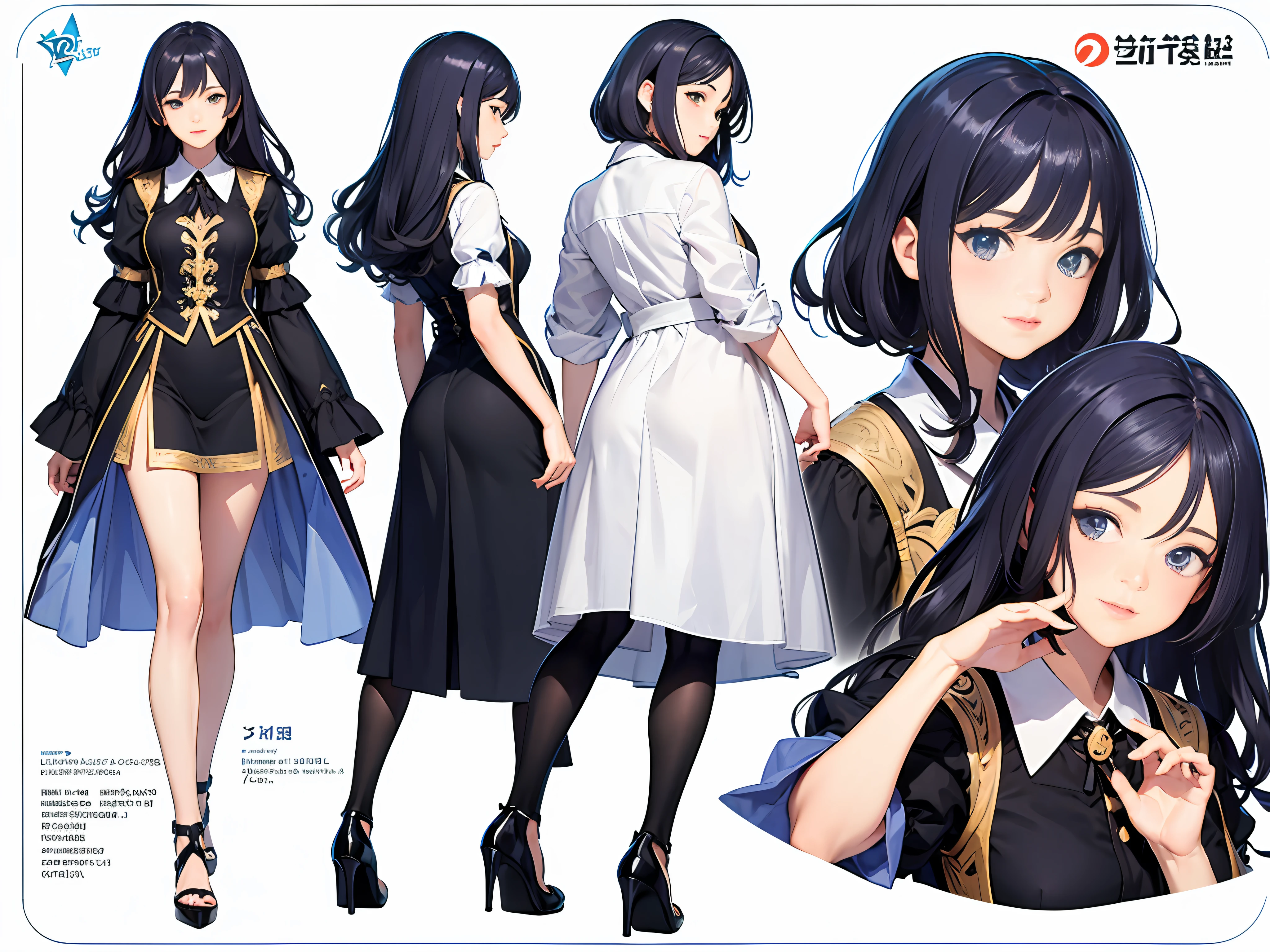 ((masterpiece)),(((best quality))),(character design sheet, same character, front, side, back), illustration, 1 girl, hair color, bangs, hairstyle fax, eyes, environment change scene, Hairstyle Fax, Pose Zitai, Female, Shirt Shangyi, Star, Charturnbetalora, (simple background, white background: 1.3), --6 --auto
