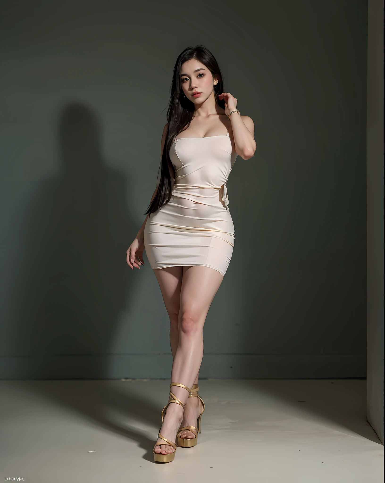 Una mujer con un vestido verde posando para una foto, Amouranth, vestido ajustado, joven hermosa Amouranth, vestido verde de cuerpo entero, better known as amouranth, full body photoshoot, 2 4 year old female model, Imagen de cuerpo entero, vestido sexy, vestido ajustado, full body pictures, Figura curva de reloj de arena, Joven linda de cuerpo completo