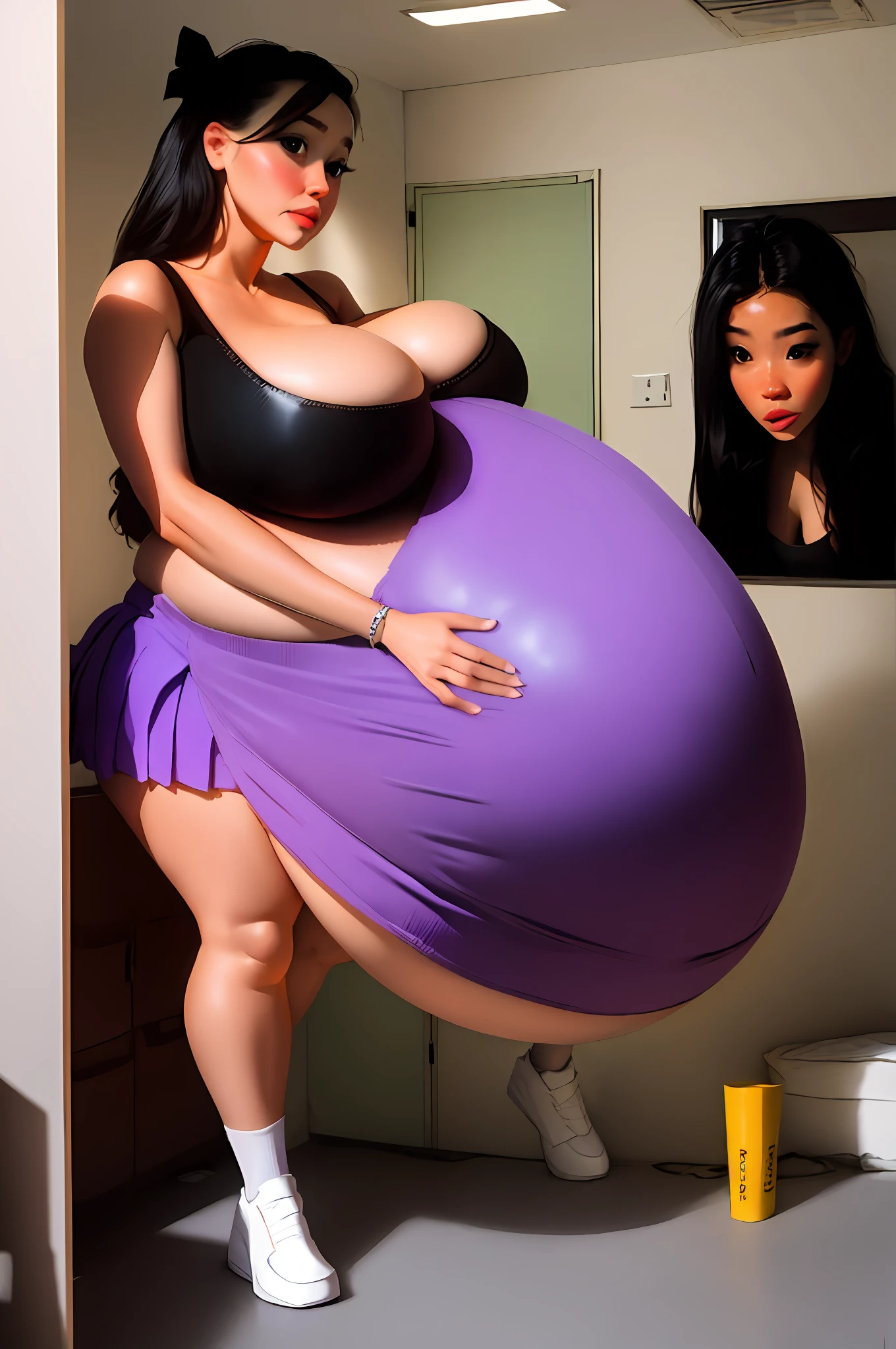 Hair Bow, black hair,Big Baby Bump pregnant, school girl, Big boobs, nipple, cum,16 years girl, Big pregnant Belly, Big Pregnant girl, Largest Belly of Pregnant, Huge Pregnancy Belly, purple eyes, huge 9 months Pregnancy Belly