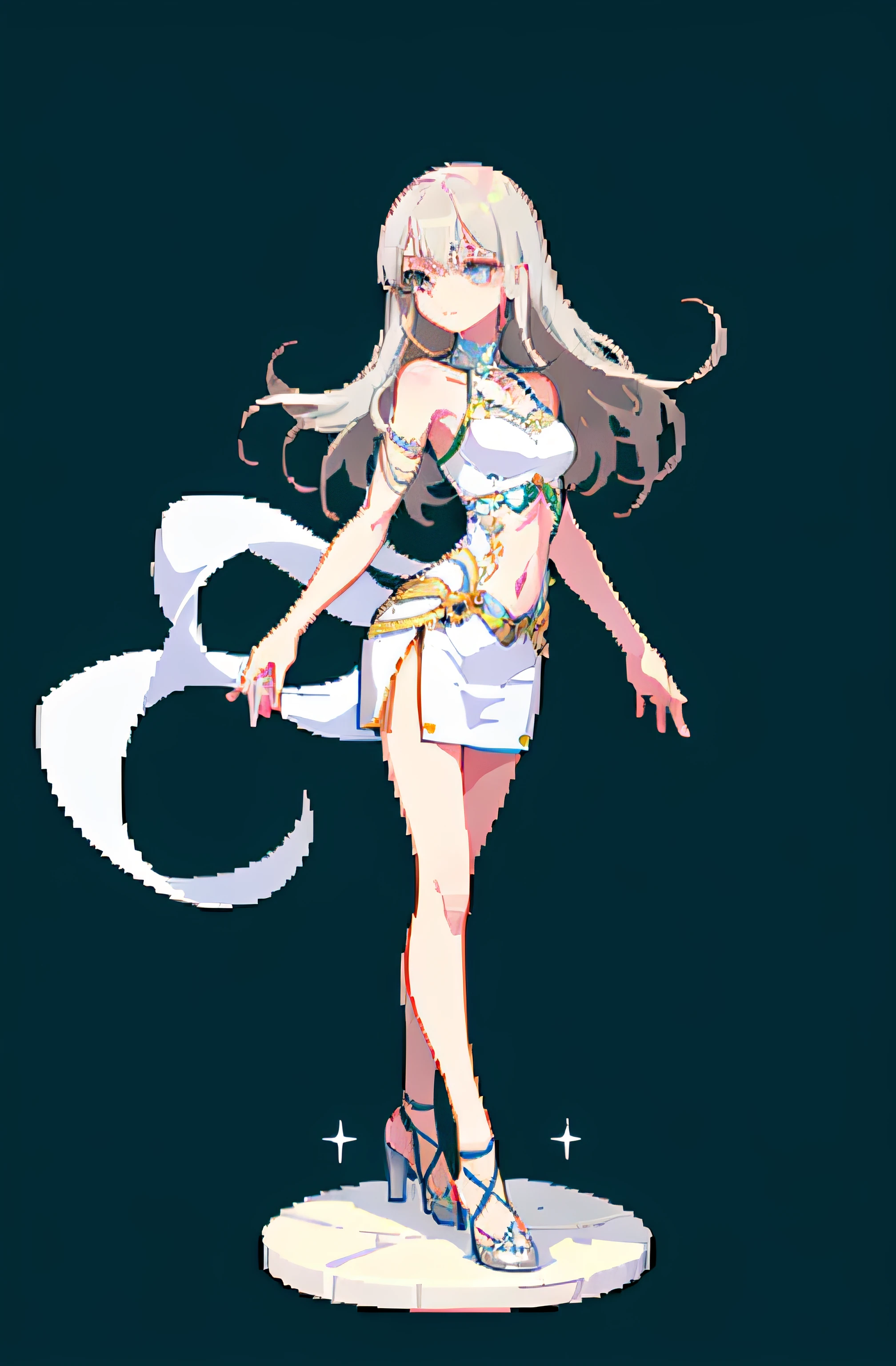 Official art, full-body close-up, a beautiful and white girl, wearing a short white skirt, white long hair shawl, loose hair very flowing, elegant movements, a faint sad expression, floating in the air, a good figure