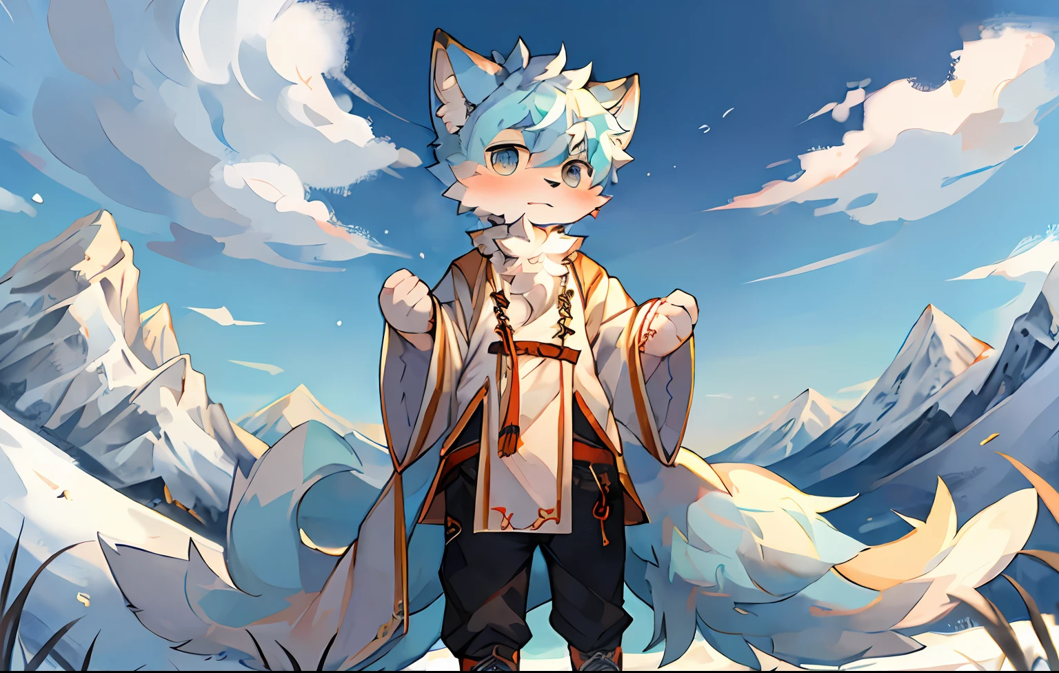 niji, (1boy:1.4), (jw3), cat boy, (furry:1.5),(cub), ultra cute face,light blue fur, body fur, (thick thighs:0.5), (full body:1.1), perfect lighting, (masterpiece), (ultra detailed), eyesgod, blush,White clothes,looking at viewer, solo,pants, tail, long dress,outdoors,shoes,Mountain top,BREAK,aoeu,aoeu,aoeu,aoeu,aoeu,aoeu,aoeu,aoeu,aoeu,aoeu,aoeu,aoeu,aoeu,aoeu,aoeu,aoeu,aoeu,aoeu,aoeu,aoeu,aoeu,aoeu,aoeu,aoeu,aoeu