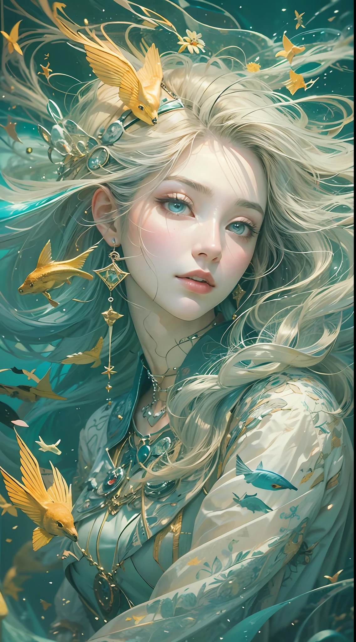 Soft and charming eyes，Show the kindness and warmth in your heart。They always have soft smiles on their faces，As if any tension and anxiety can be resolved。

Their hairstyles may be flowing and free，It seems that he is chasing the direction of the wind at any time。Have soft curly or straight hair，It gives a natural wave effect，It adds softness and romance to them。

Pisces can wear soft clothes，Choose comfortable and free-flowing materials。They like light colors，Such as blue、purpleish color、Gray or green，These colors can echo their wonderful personalities。

In terms of character，Pisces anthropomorphism may exhibit extremely sensitive and compassionate traits。They easily perceive the emotions and needs of others，Always eager to be able to help and support others。Pisces has strong intuition and imagination，They may often be immersed in the dreams and fantasies they create。

The anthropomorphic image of Pisces may be in art、Exceptional talent in creative fields such as music or writing。They are often able to express their emotions and thoughts in unique ways，Deliver amazing experiences for people。

Overall，The anthropomorphic image of Pisces will reveal tenderness、Kind and dreamy qualities。They are those who are affectionate and have an artistic soul，Always infect and inspire those around you in a unique way。