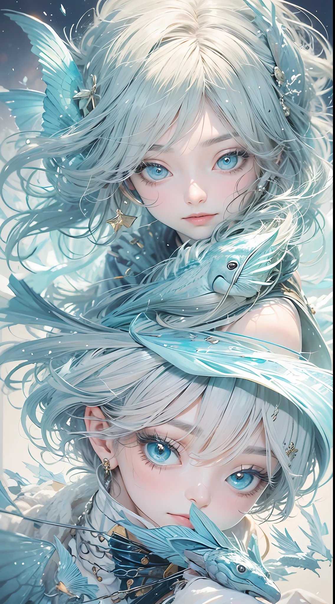Soft and charming eyes，Show the kindness and warmth in your heart。They always have soft smiles on their faces，As if any tension and anxiety can be resolved。

Their hairstyles may be flowing and free，It seems that he is chasing the direction of the wind at any time。Have soft curly or straight hair，It gives a natural wave effect，It adds softness and romance to them。

Pisces can wear soft clothes，Choose comfortable and free-flowing materials。They like light colors，Such as blue、purpleish color、Gray or green，These colors can echo their wonderful personalities。

In terms of character，Pisces anthropomorphism may exhibit extremely sensitive and compassionate traits。They easily perceive the emotions and needs of others，Always eager to be able to help and support others。Pisces has strong intuition and imagination，They may often be immersed in the dreams and fantasies they create。

The anthropomorphic image of Pisces may be in art、Exceptional talent in creative fields such as music or writing。They are often able to express their emotions and thoughts in unique ways，Deliver amazing experiences for people。

Overall，The anthropomorphic image of Pisces will reveal tenderness、Kind and dreamy qualities。They are those who are affectionate and have an artistic soul，Always infect and inspire those around you in a unique way。