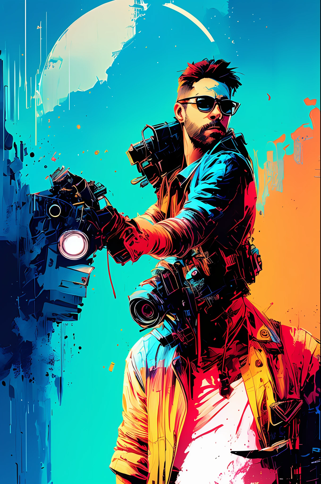 snthwve style nvinkpunk beautiful confident man, blue eyes, long air, cool body language, by jeremy mann, by sandra chevrier, by dave mckean and richard avedon and maciej kuciara, punk rock, tank girl, high detailed, 4k, RTX