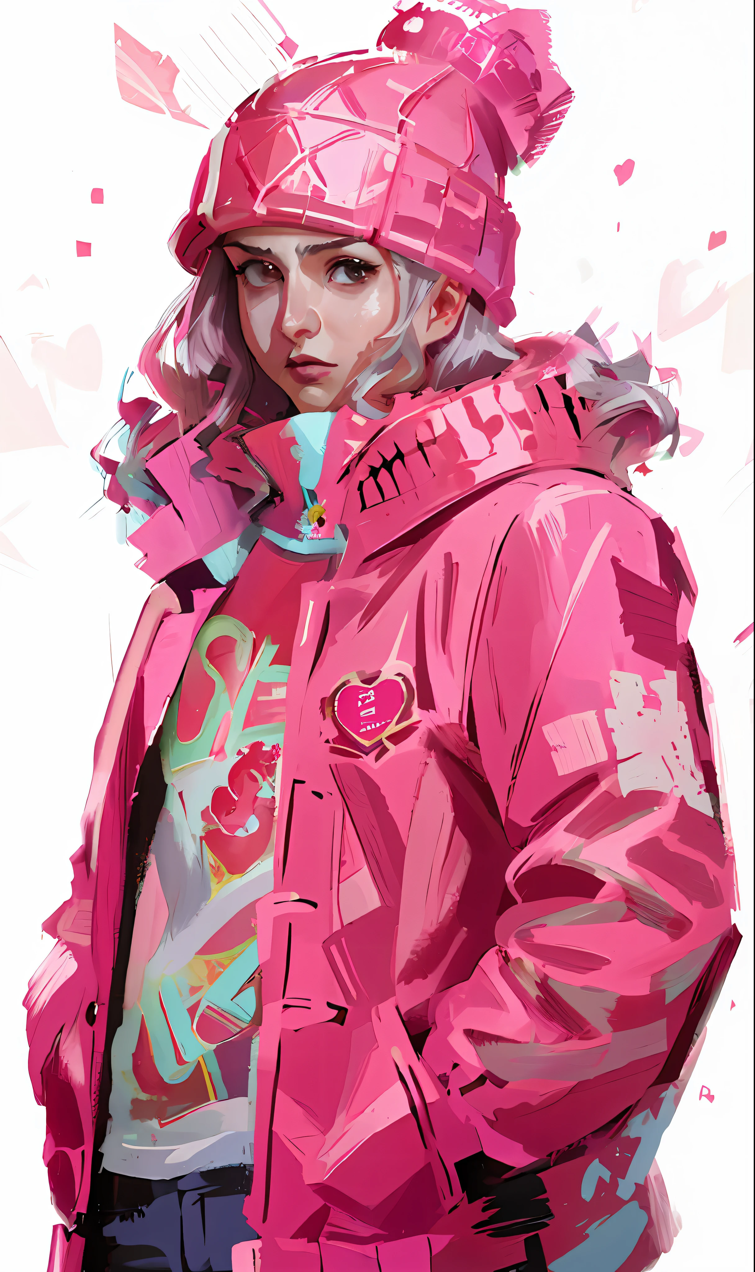 a closeup of a person wearing a pink jacket and a pink hat, betty cooper, estilo artgerm, Estilo de Stanley Artgerm, graphic artist artgerm, Jamie McKelvie Arte em quadrinhos, Estilo Ross Tran, Gwen Stacy, no estilo artgerm, Estilo de Charlie Bowater, Directed by: Jose Comas Quesada