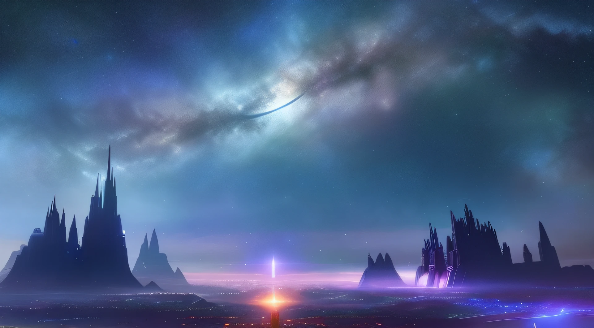 Starry sky and distant fantasy cities and planets with towers, epic fantasy sci fi illustration, fantasy planet, arstation and beeple highly, Fantasy space, fantasy scifi, epic scifi fantasy art, epic dreamlike fantasy landscape, ethereal starlit city at sunset, impressive fantasy landscape, Sci-fi fantasy wallpaper, epic beautiful space scifi, Fantasy Sci-Fi - Fantasy