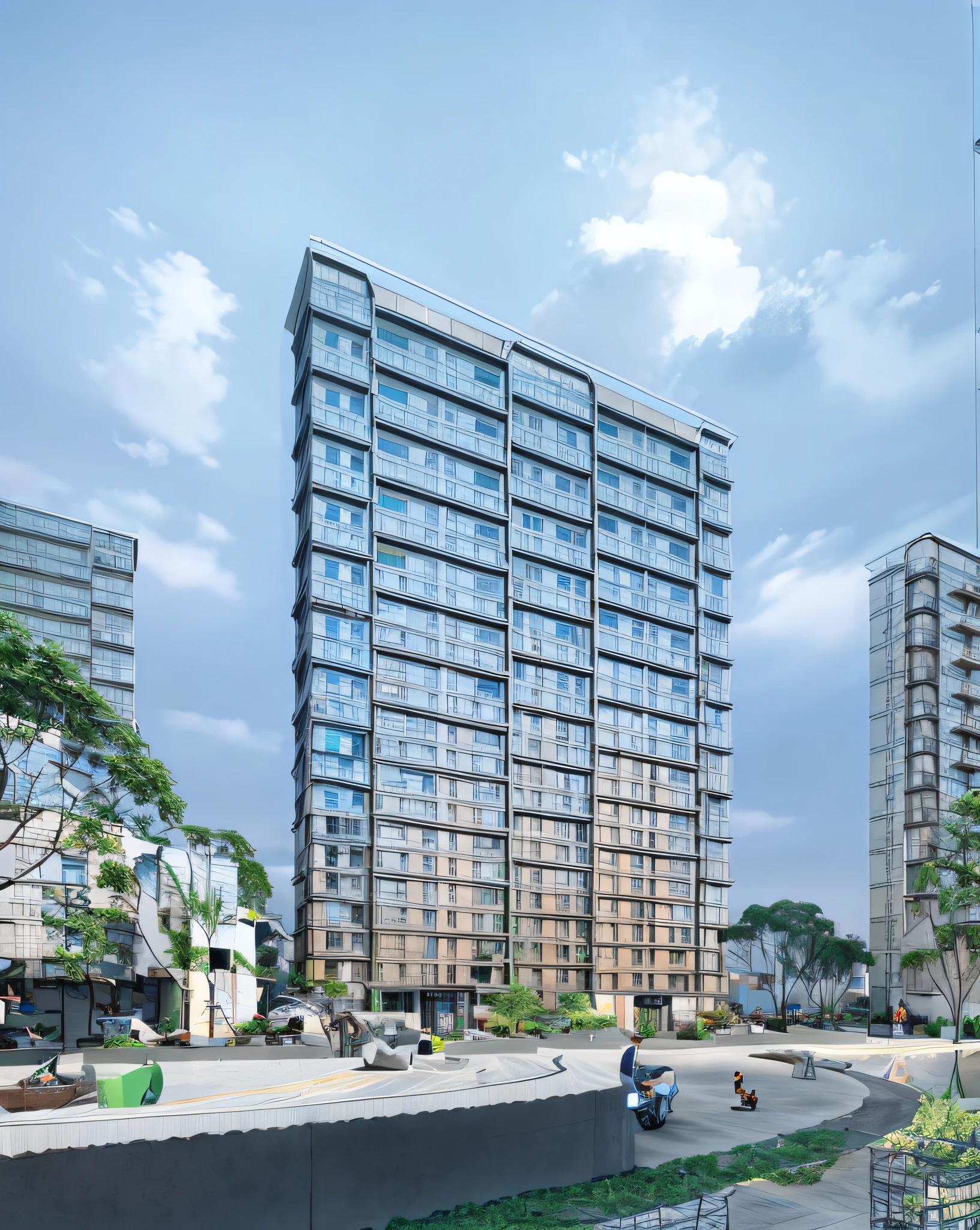 In the clear daytime cityscape,Metal steel structure buildings appeared。It presents the intricate details appreciated by high-density imaging reviews,It's as if it's an ultra-realistic 3D rendering。It's like it was in a movie。