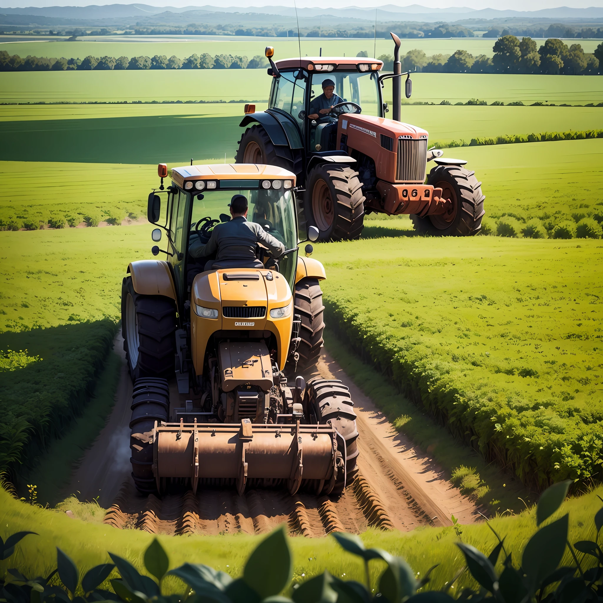 A man drive tractor in field --auto