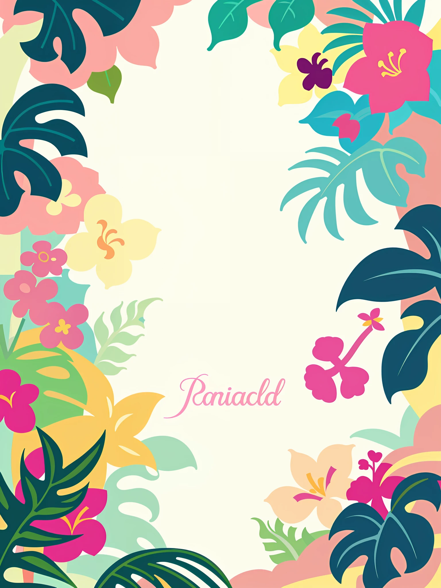 Flora Print,Soft beige,pastel pink,Tropical plants,flatillustration,GUI,Maximalism,bright color scheme