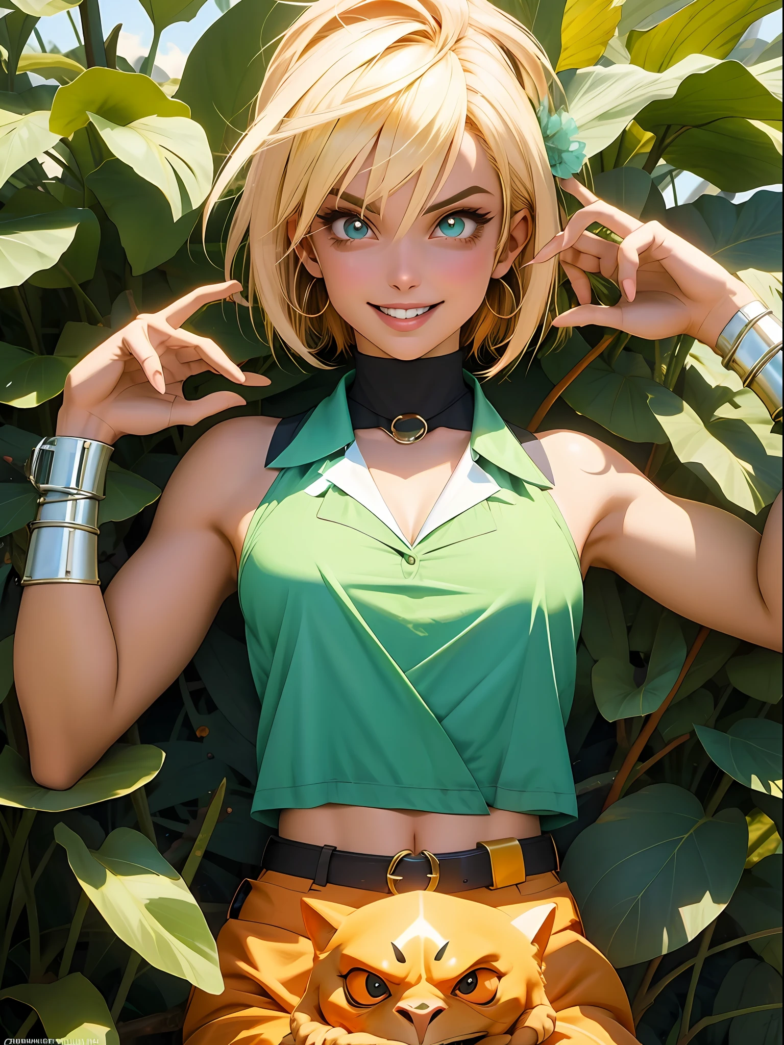 Corpo inteiro, master part, best quality, Super Detalhe, 8k,1mulher adulta, Tank Girl com cara de maluca, sorriso malicioso , cabelo moicano