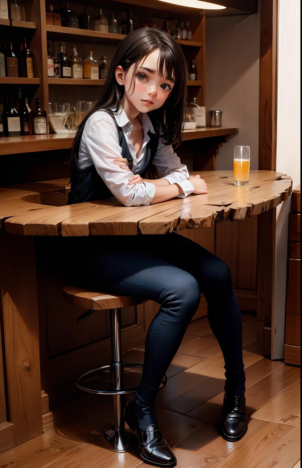 la imagen de renferencia sentado en una silla de madera en un bar