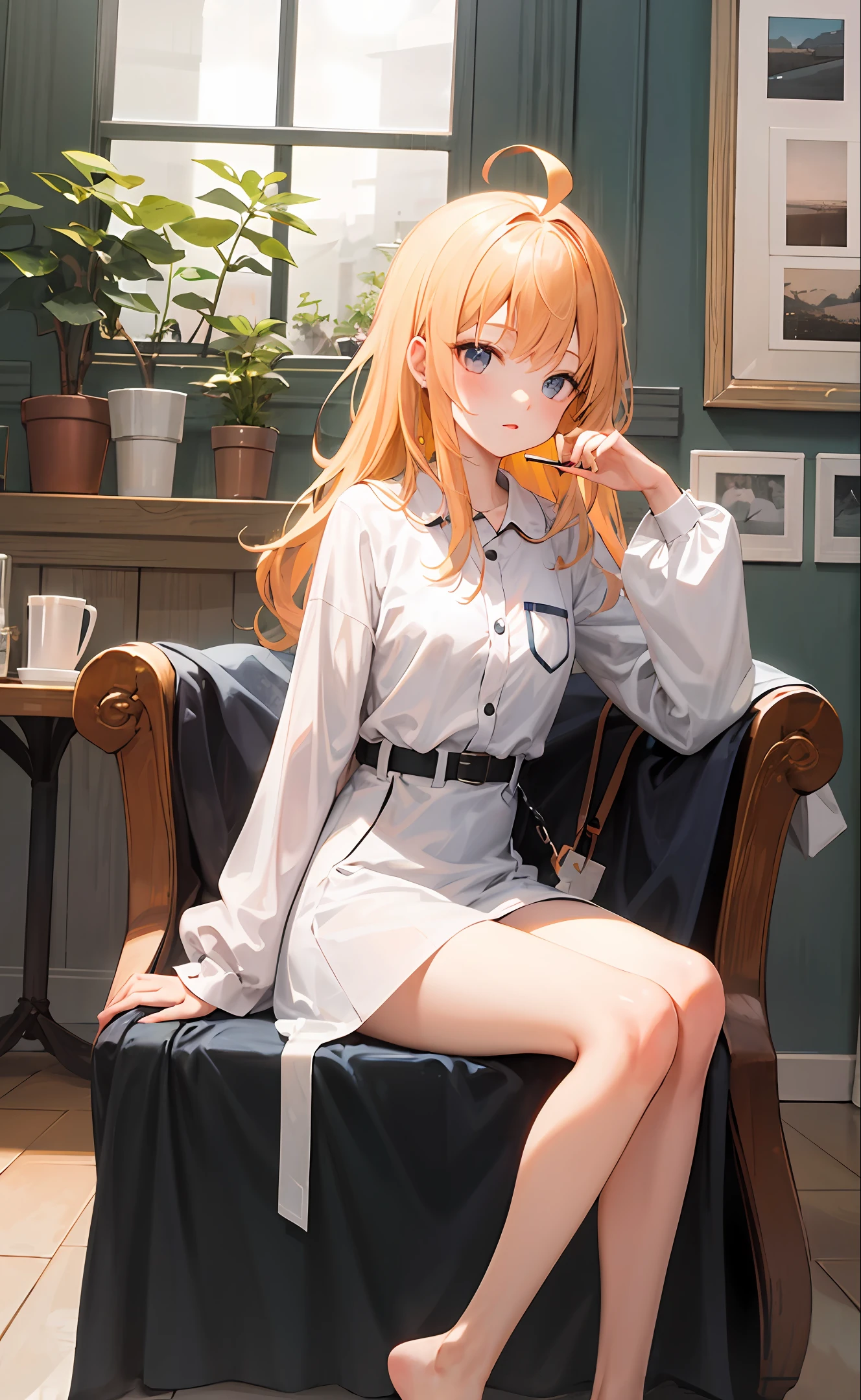 {pajamas},Bare_Legs,ahoge,Side sitting,mediating_Breasts,White_upper legs, {Best quality}, {{Masterpiece}}, {A high resolution}, {An extremely delicate and beautiful}, Original, extremelydetailedwallpaper,1girll,{Colorful},{Vivid colors},{Vivid},{Flat color},{Hand detail},{{Correct hand structure}},{Hand fan}